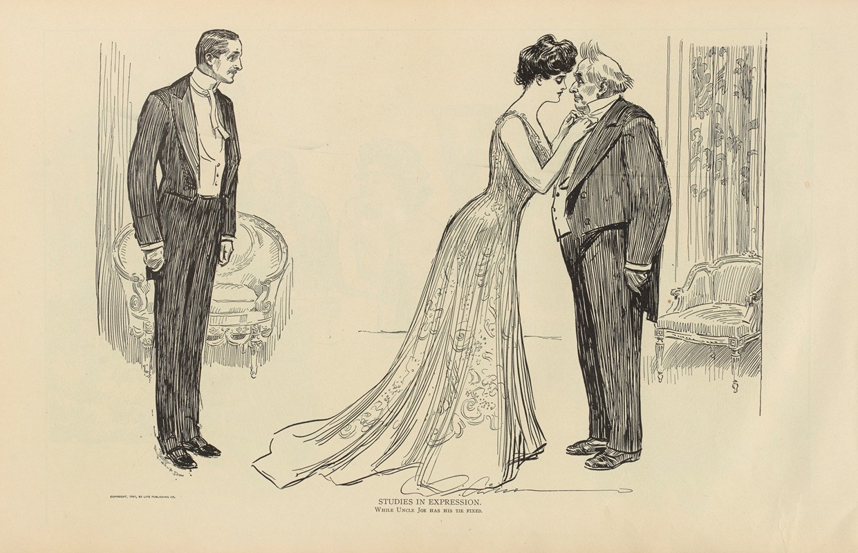 Charles Dana Gibson - Studies in expression. While Uncle Joe has his tie fixed