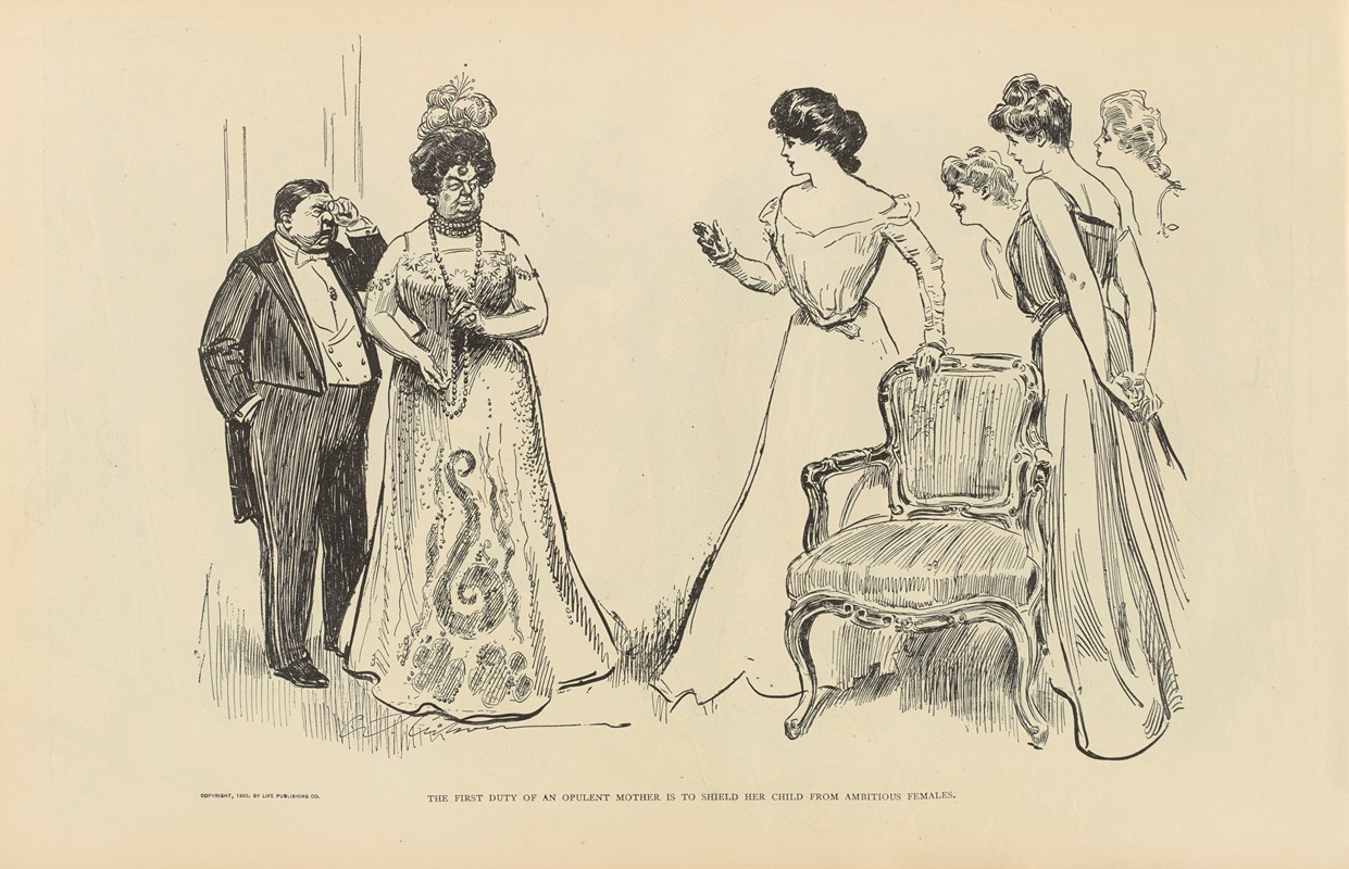 Charles Dana Gibson - The first duty of an opulent mother is to shield her child from ambitious females