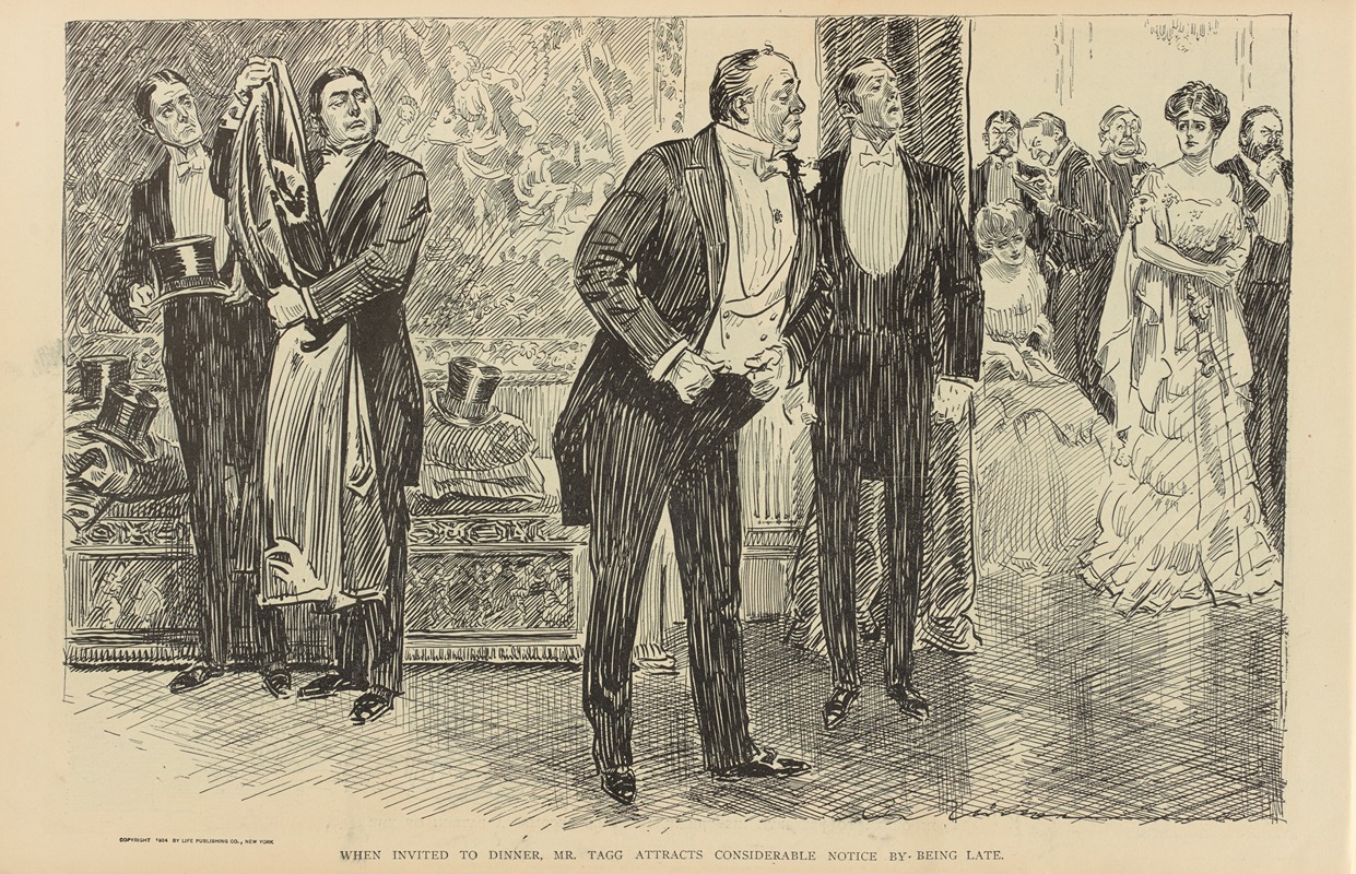 Charles Dana Gibson - When invited to dinner, Mr. Tagg attracts considerable notice by being late