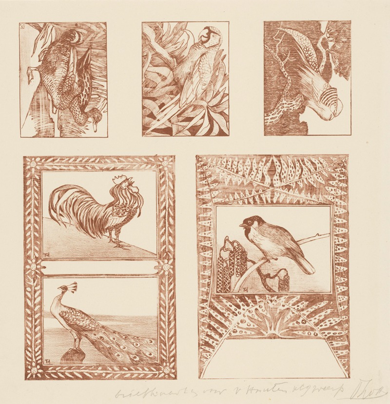 Theo van Hoytema - Proefblad voor briefkaarten met vogels