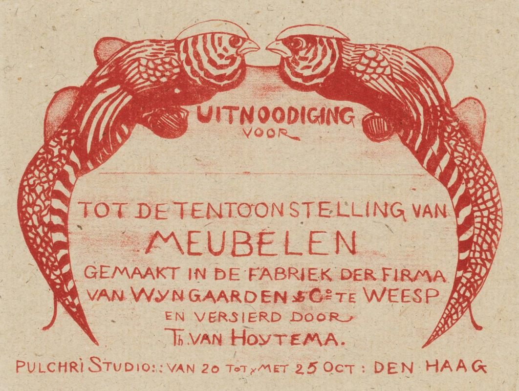 Theo van Hoytema - Uitnodigingskaart voor tentoonstelling van meubelen