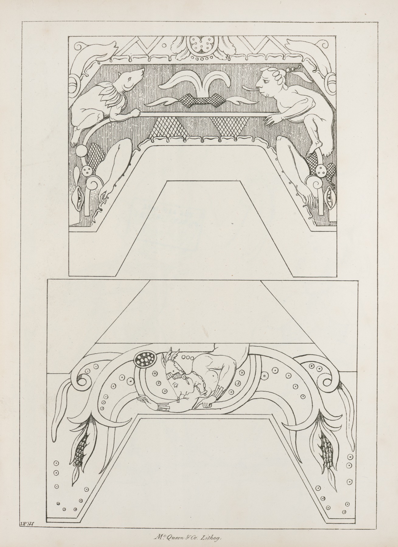 Antonio del Río - Architectural elements with figures, dogs, and corn