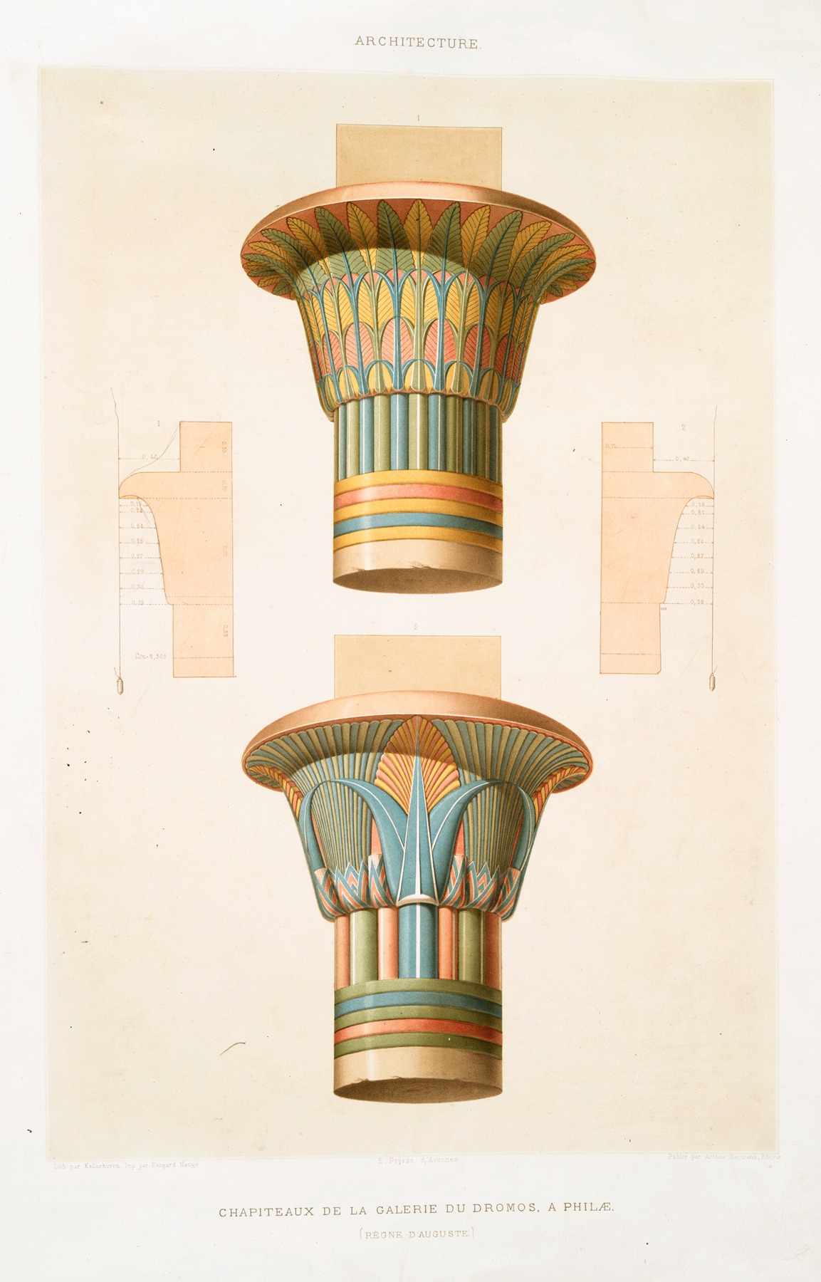 Émile Prisse d'Avennes - Architecture; chapiteaux de la galerie dromos, à Philæ (règne d’Auguste)