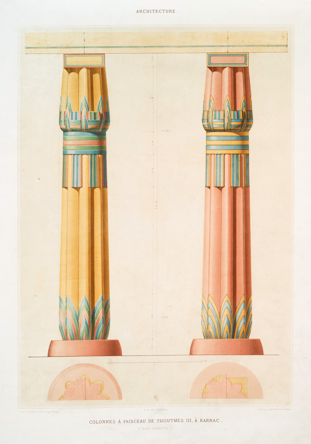 Émile Prisse d'Avennes - Architecture; colonnes à faisceau de Thoutmès III, à Karnac (XVIIIe. dynastie)