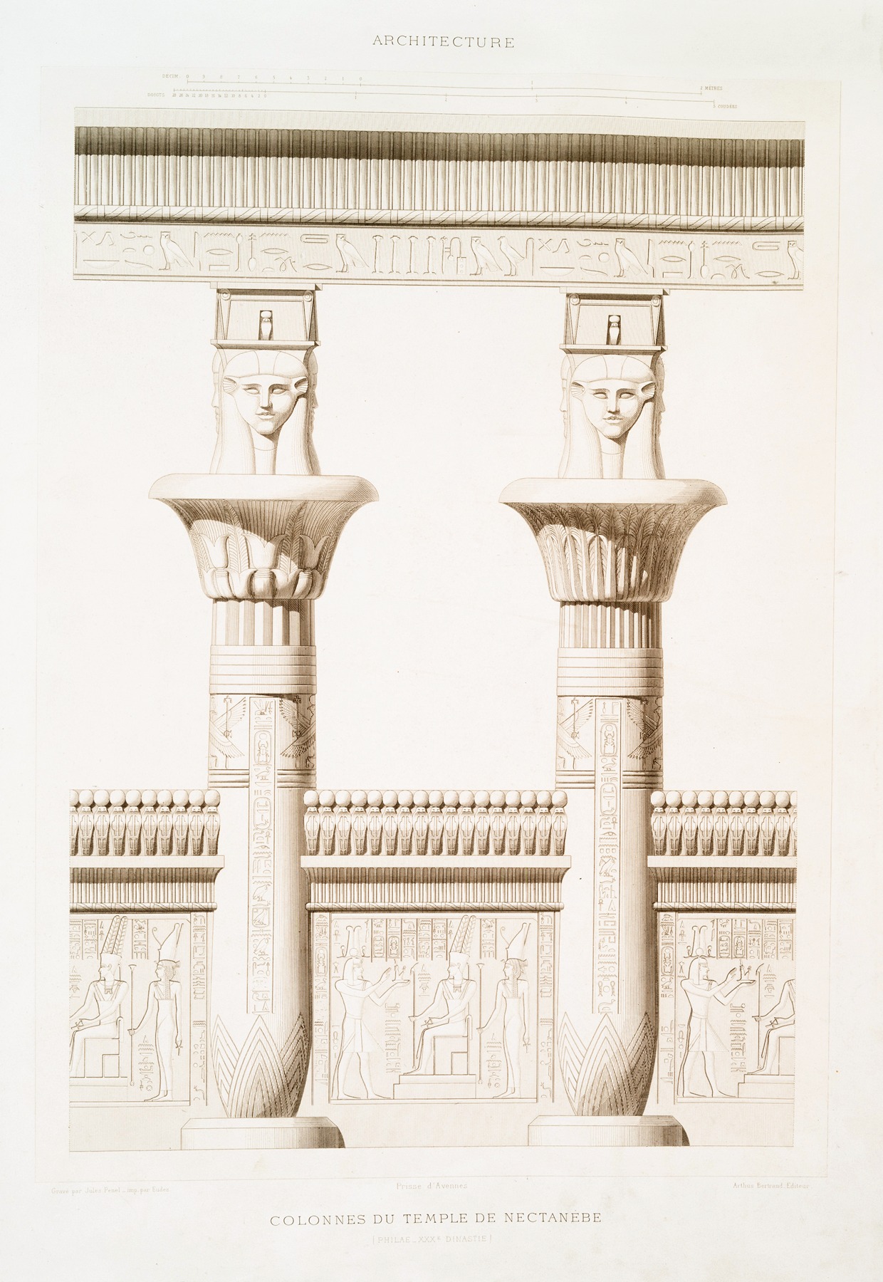 Émile Prisse d'Avennes - Architecture; colonnes du Temple de Nectanèbe (Philae — XXXe. dinastie)