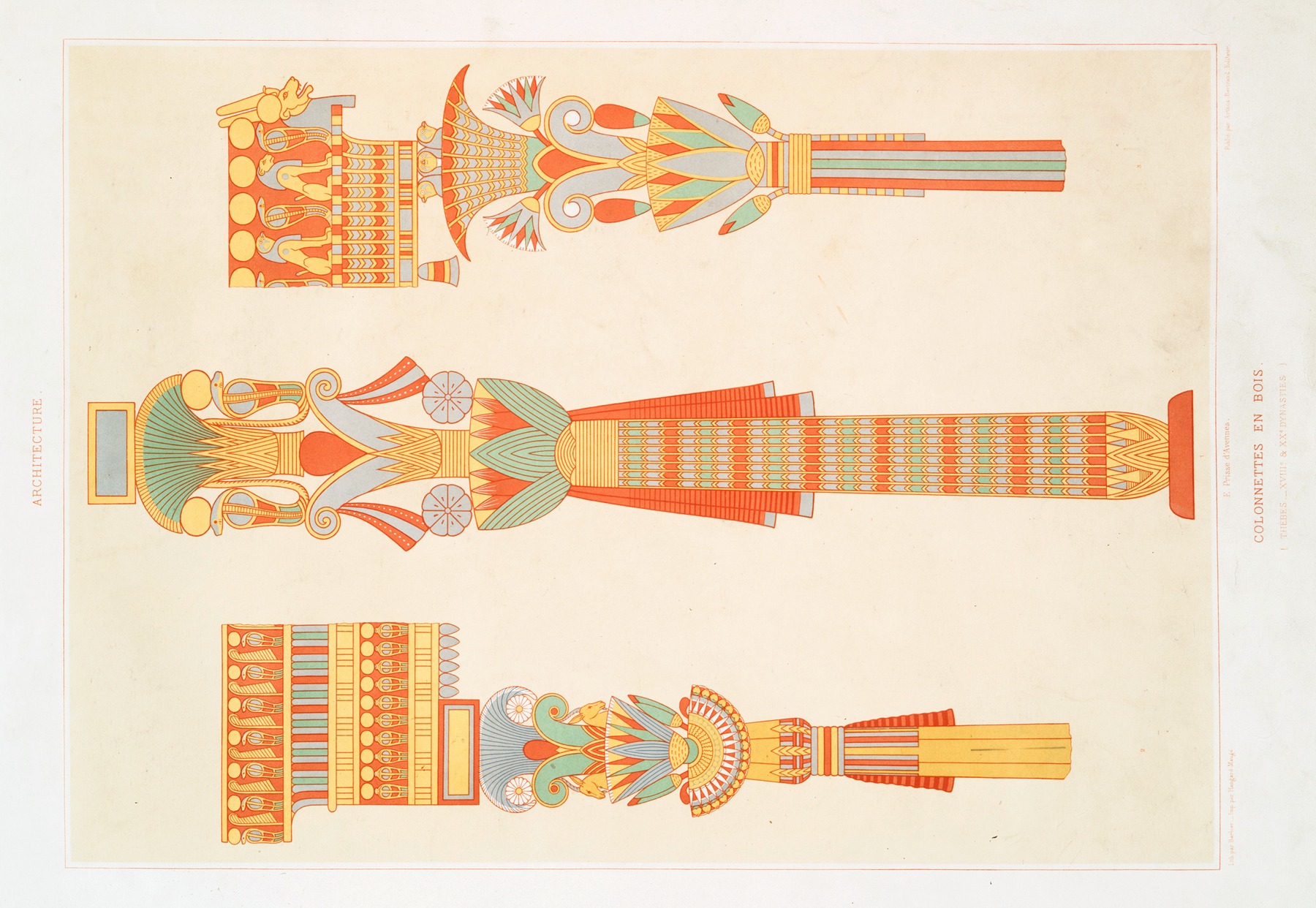 Émile Prisse d'Avennes - Architecture; colonnettes en bois (Thèbes — XVIIIe. et XXe. dynasties)