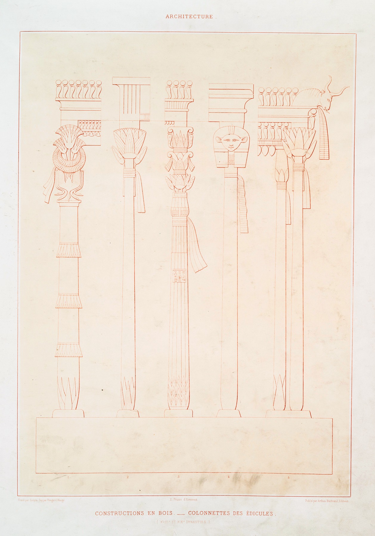 Émile Prisse d'Avennes - Architecture; constructions en bois. — colonnettes des édicules (XVIIIe. et XIXe. dynasties)