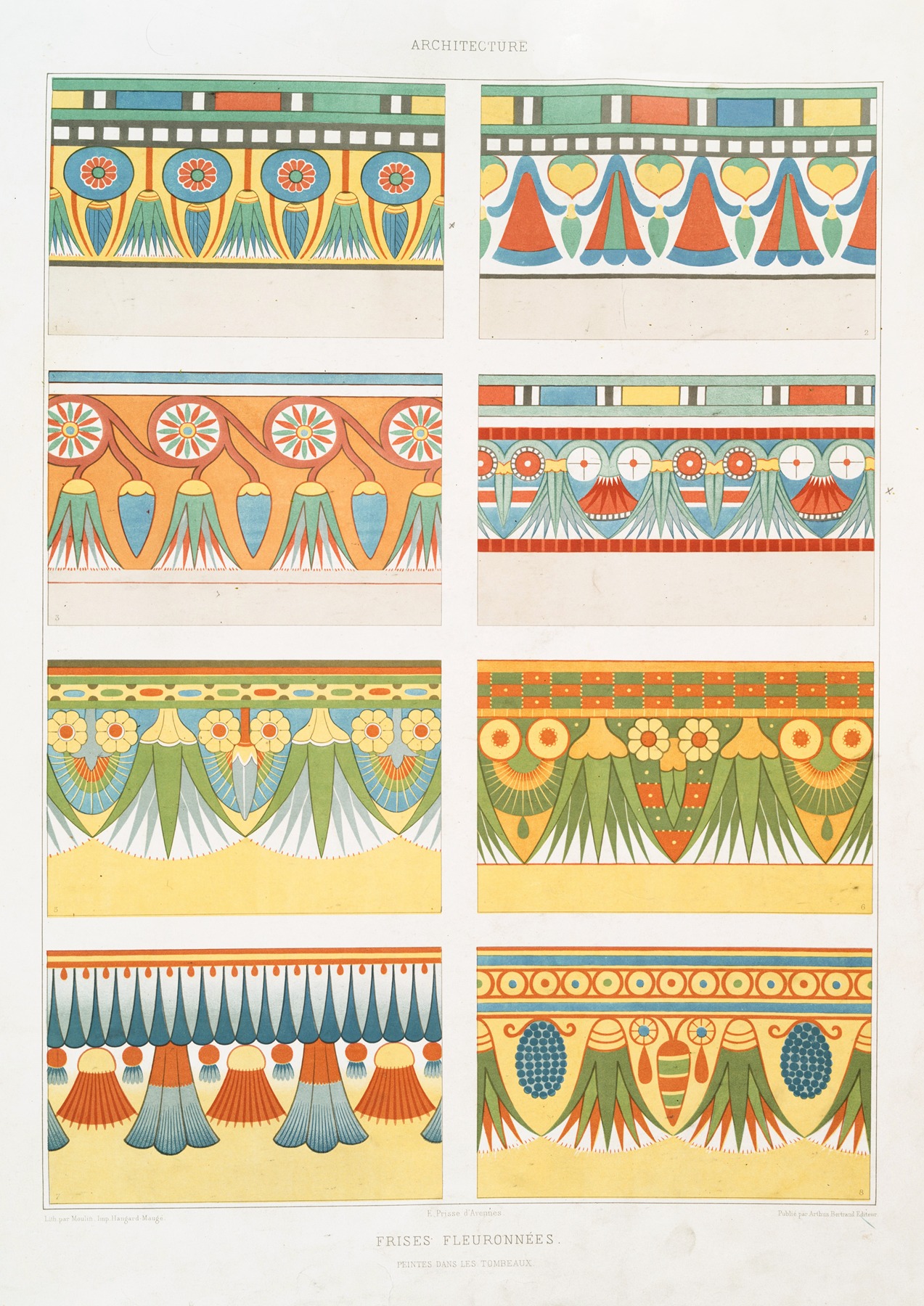 Émile Prisse d'Avennes - Architecture; frises fleuronnées, peintes dans les tombeaux