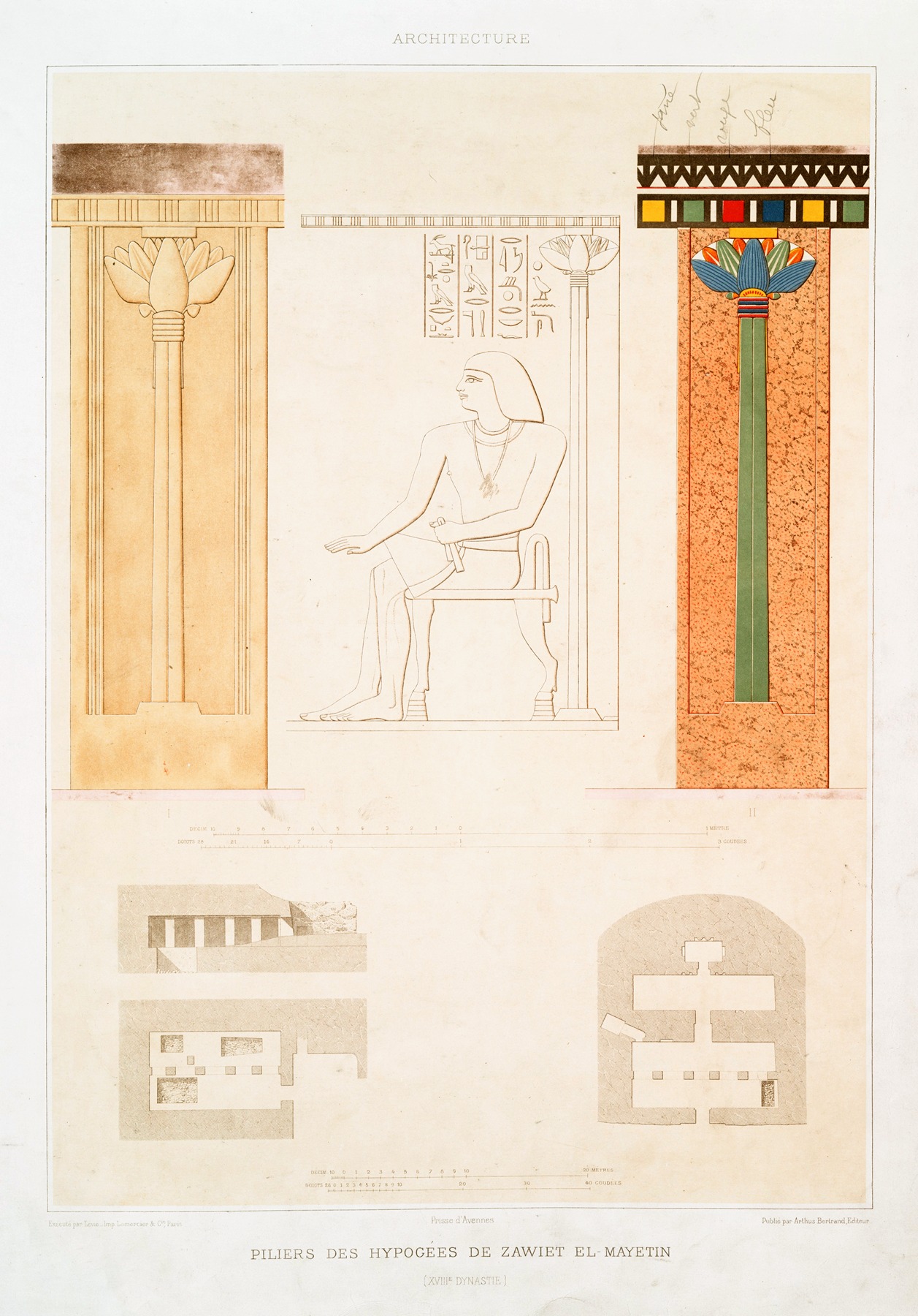 Émile Prisse d'Avennes - Architecture; piliers des hypogées de Zawiet el-Mayetin (XVIIIe. dynastie)