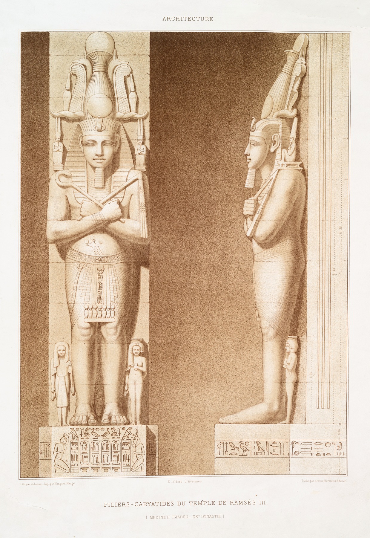 Émile Prisse d'Avennes - Architecture; piliers-caryatides du temple de Ramsès III (Medineh Thabou — XXe. dynastie)