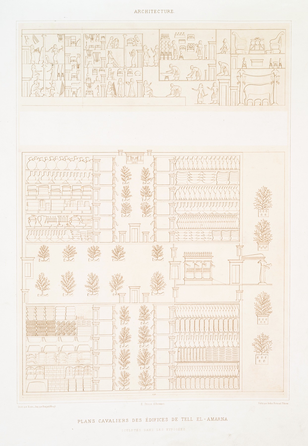 Émile Prisse d'Avennes - Architecture; plans cavaliers des édifices de Tell el-Amarna ; sculptés dans les hypogées