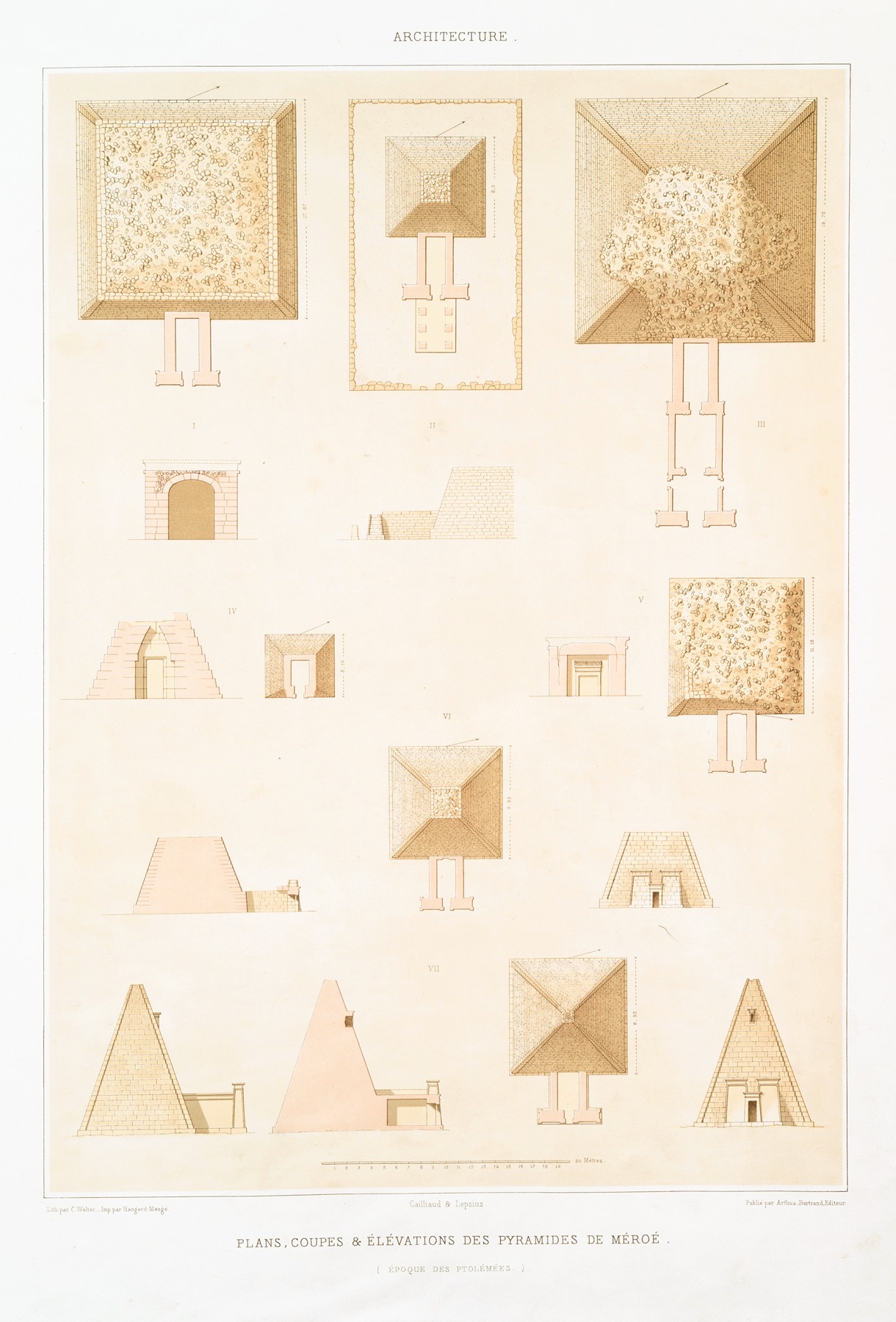 Émile Prisse d'Avennes - Architecture; plans, coupes & élévations des pyramides de Méroé (époque des Ptolémées)