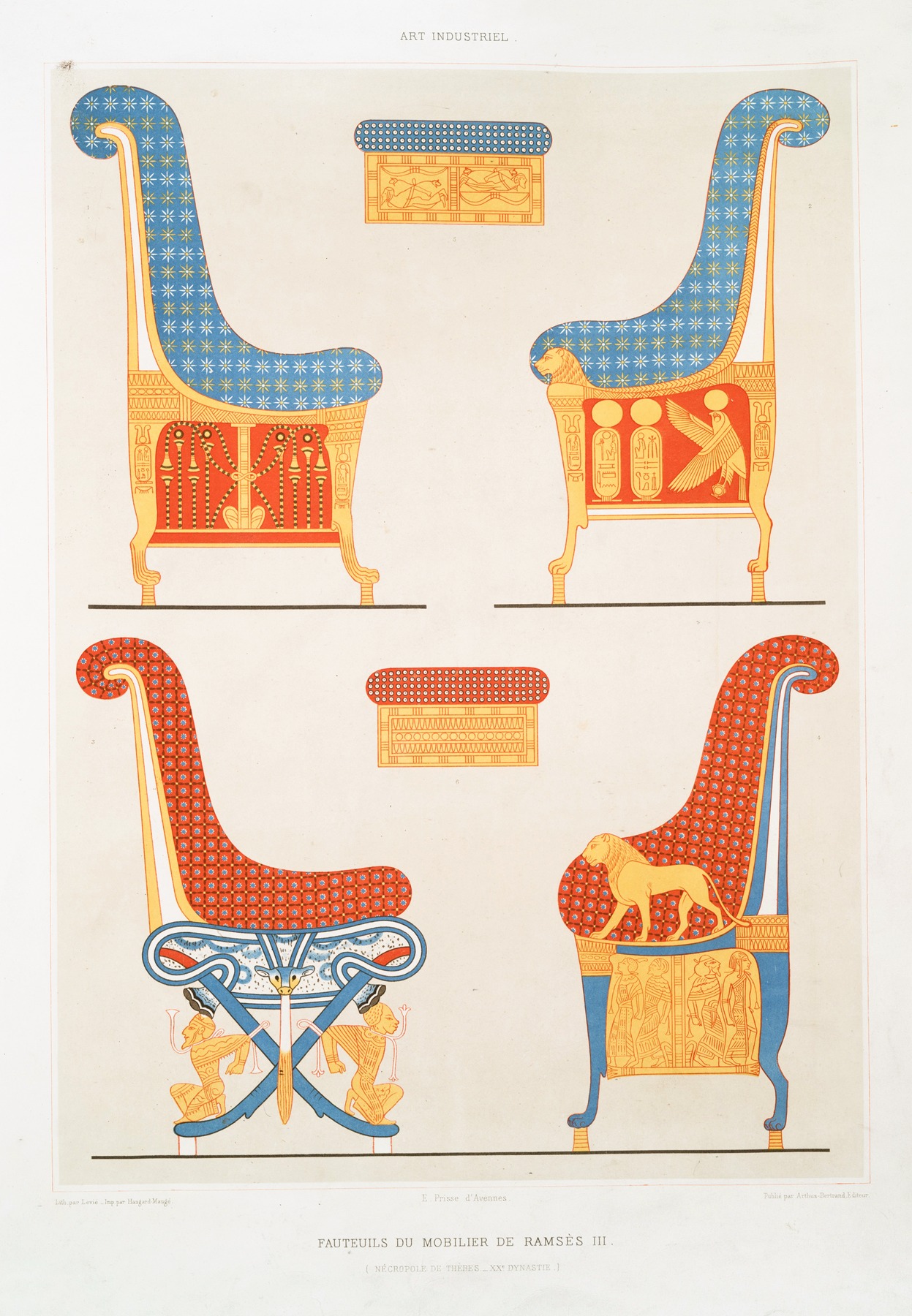 Émile Prisse d'Avennes - Art industriel; fauteuils de mobilier de Ramsès III (nécropole de Thèbes — XXe. Dynastie)