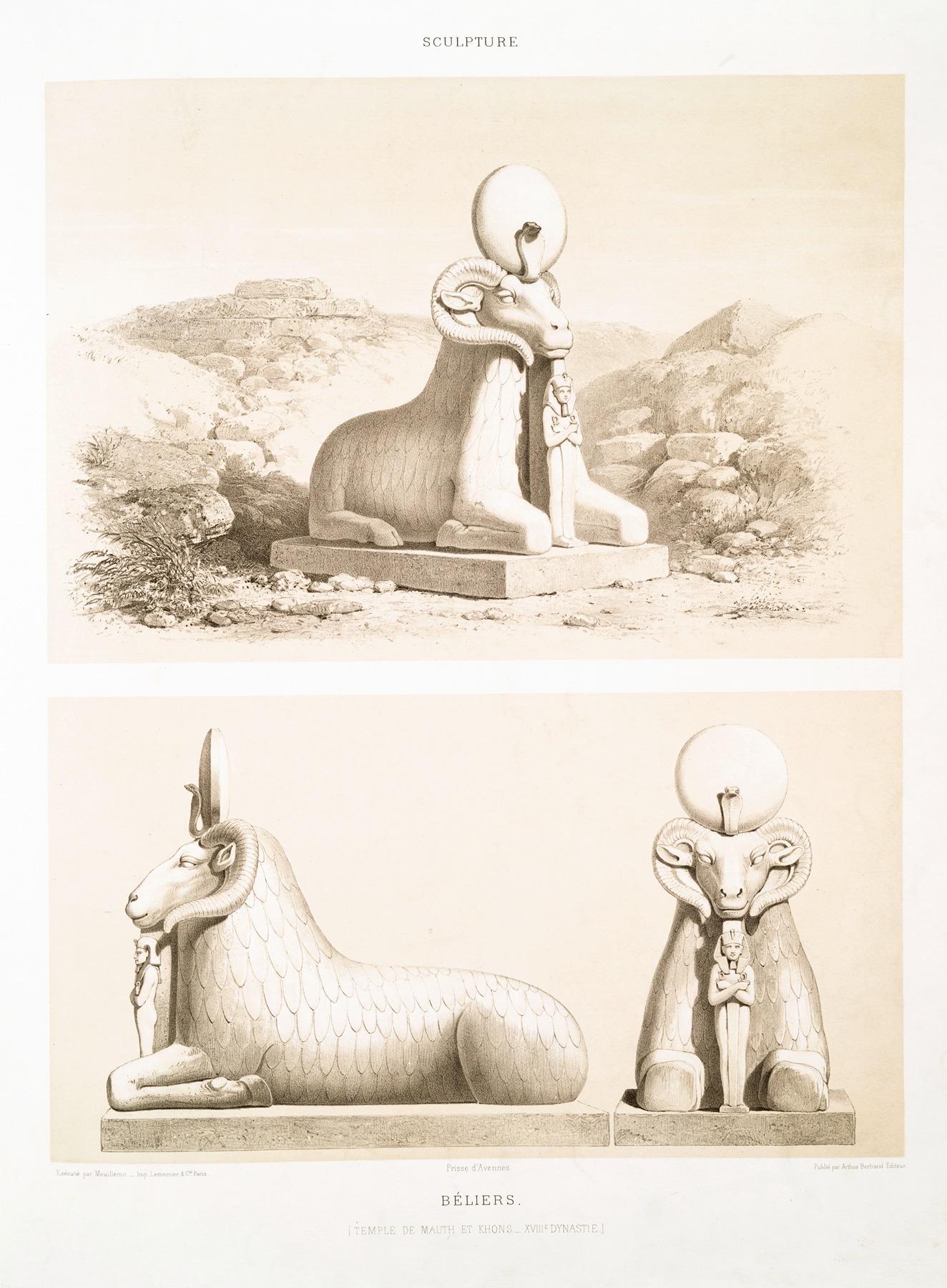 Émile Prisse d'Avennes - Sculpture; béliers (Temple de Mauth et Khons — XVIIIe. dynastie)