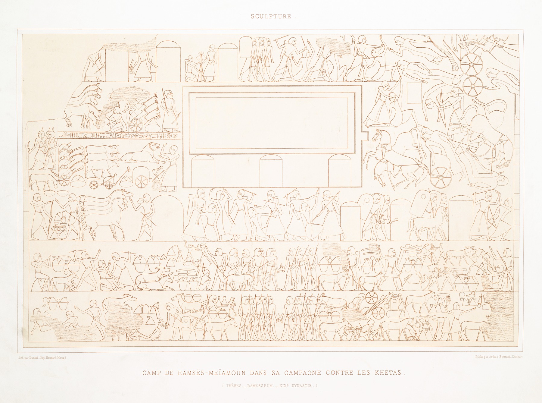 Émile Prisse d'Avennes - Sculpture; camp de Ramsès-Meïamoun dans sa campagne contre les Khétas (Thèbes — Ramesseum — XIXe. dynastie)