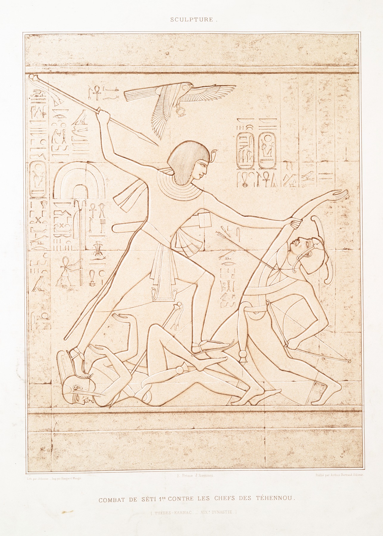 Émile Prisse d'Avennes - Sculpture; combat de Séti 1er. contre les chefs des Téhennou (Thèbes — Karnac — XIXe. dynastie)