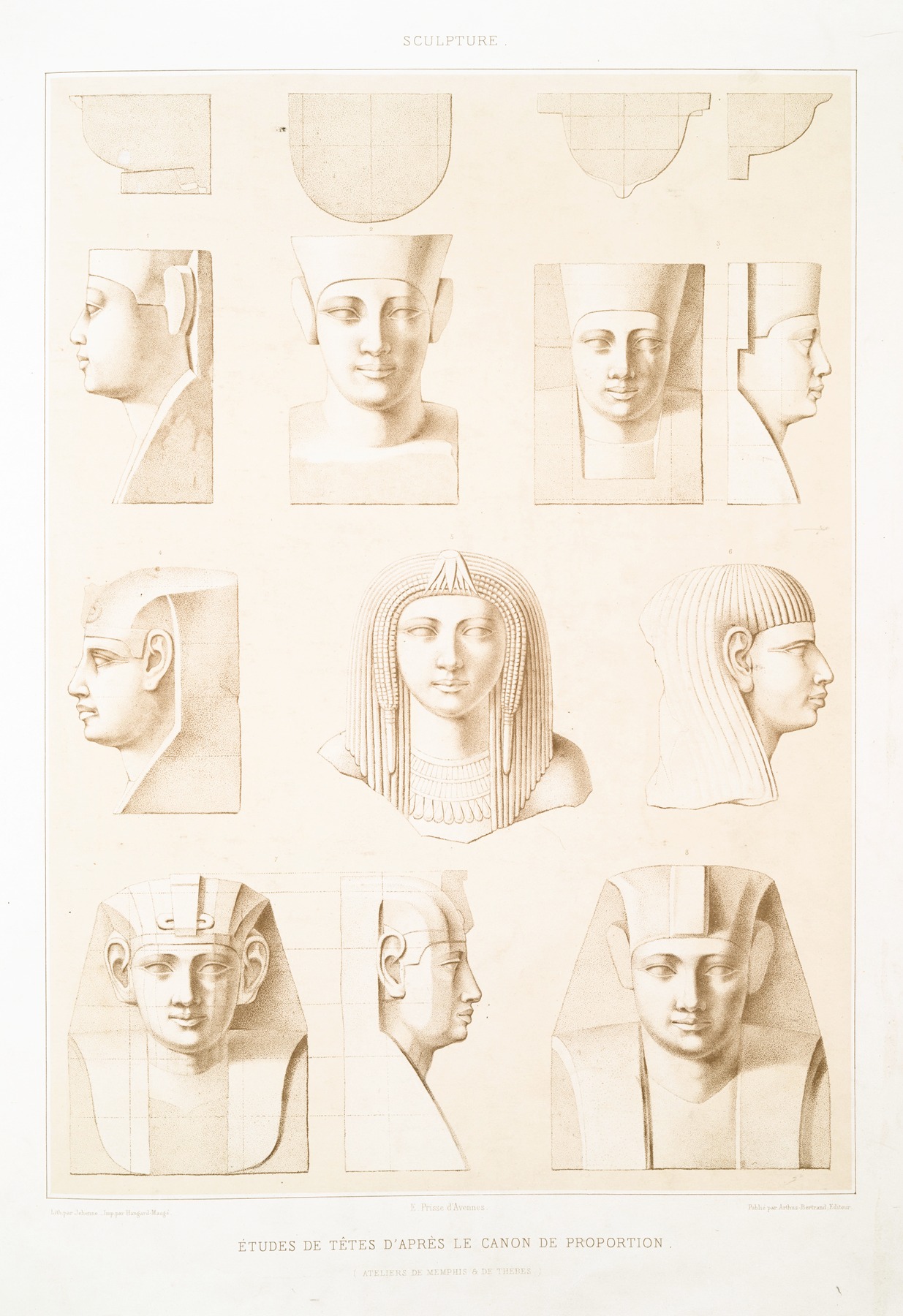 Émile Prisse d'Avennes - Sculpture; études de têtes d’après le canon de proportion (ateliers de Memphis et de Thèbes)