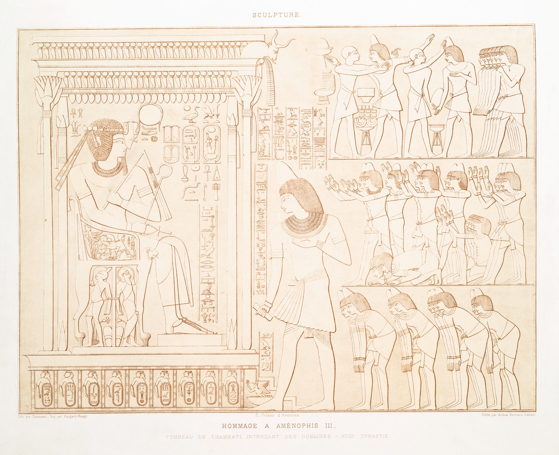 Émile Prisse d'Avennes - Sculpture; hommage à Aménophis III ; tombeau de Chamhati, intendant des domaines — XVIIIe
