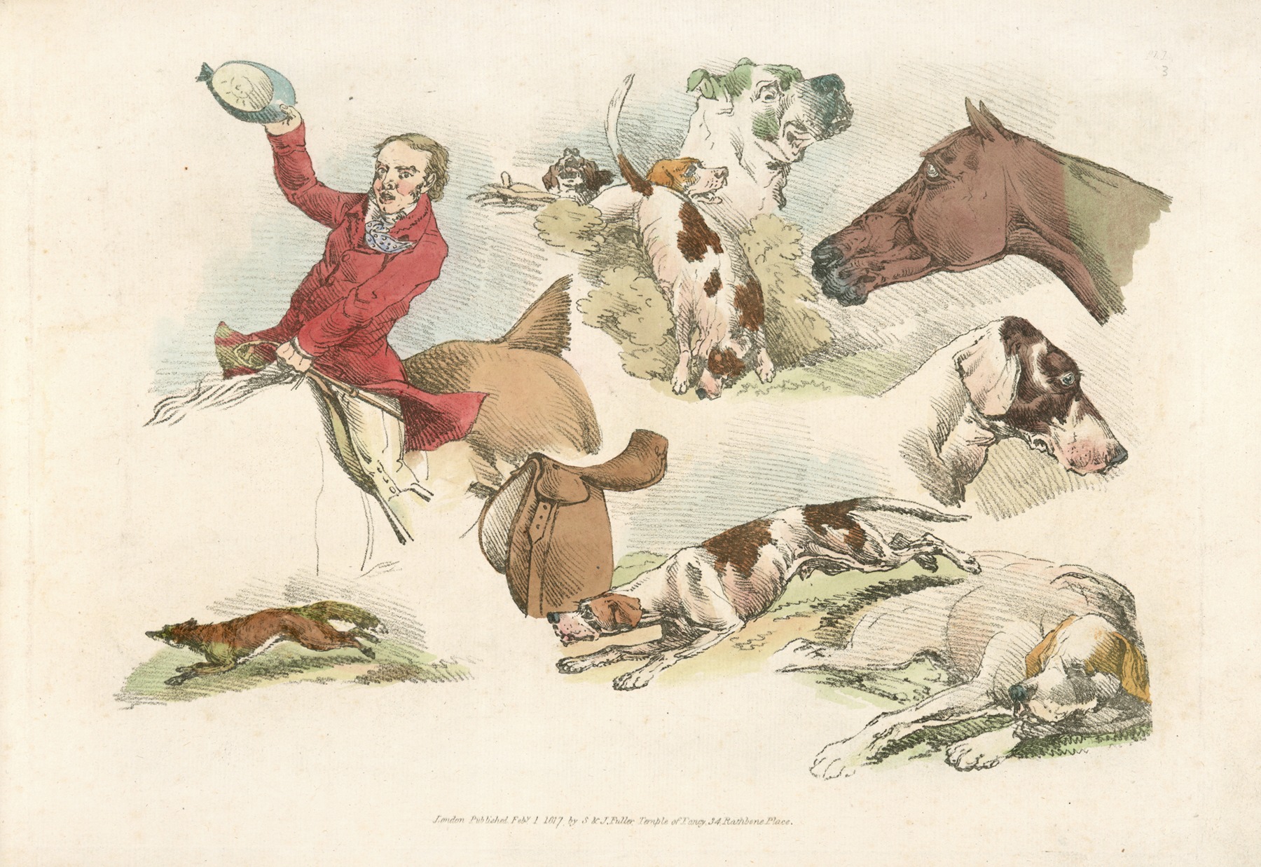 Henry Thomas Alken - Mounted hunter, running dogs and a fox