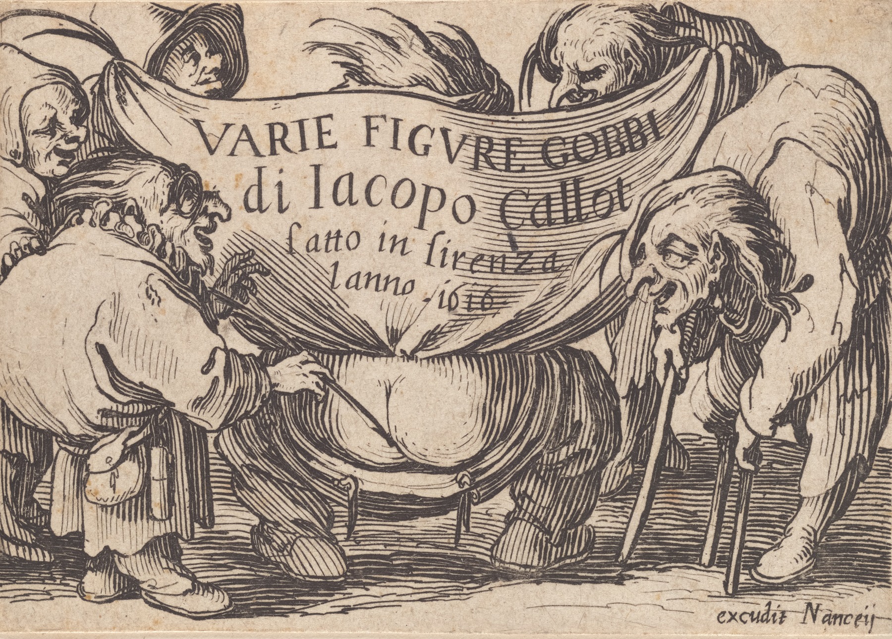Jacques Callot - Varie figure gobbi, suite appelée aussi Les bossus, Les pygmées, Les nains grotesques – Frontispice