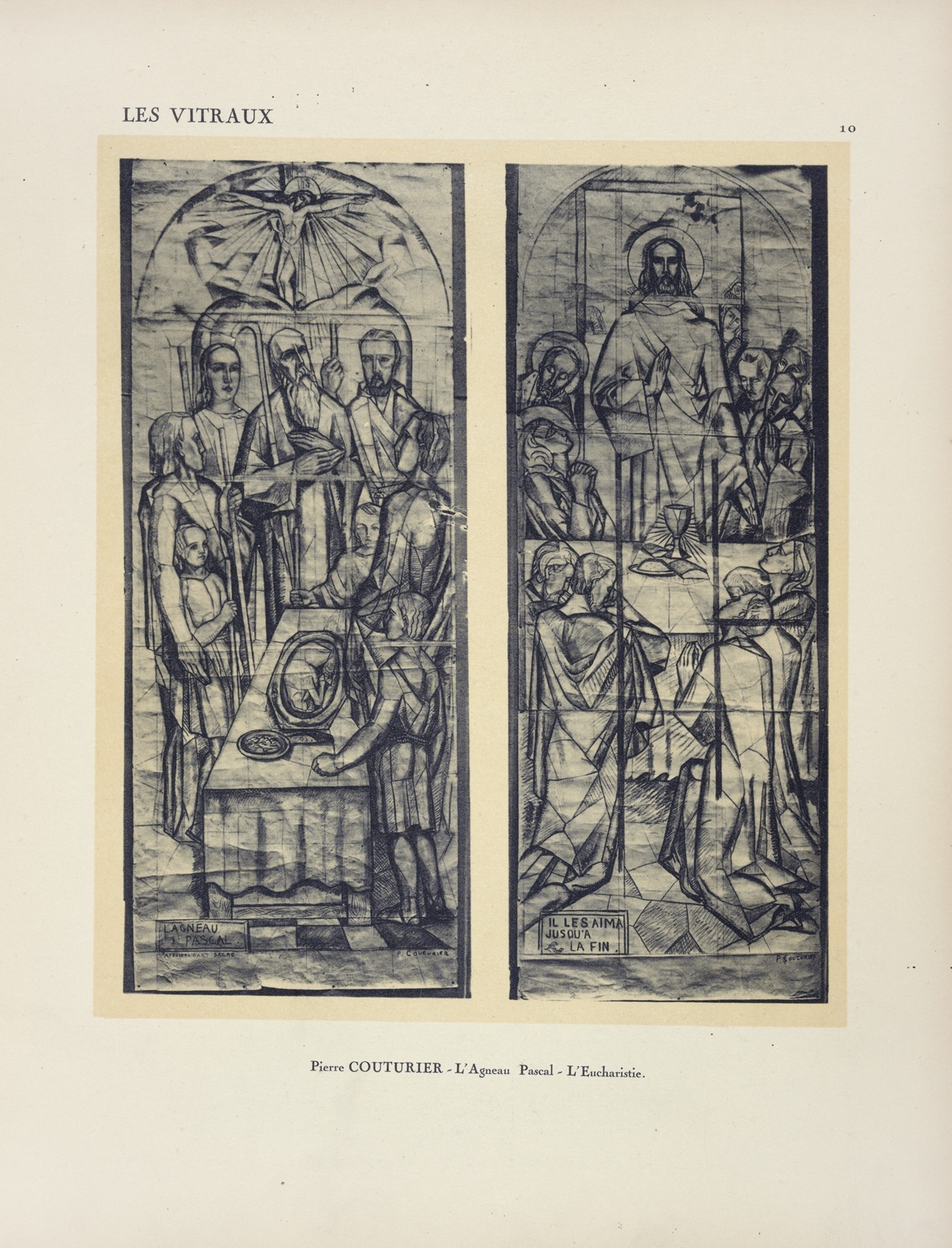 Jacques Gruber - 1, L’Agneau pascal ; 2, L’Eucharistie, cartons de vitraux exécutés à Domèvre-sur-Vezouse (Meurthe-et-Moselle)