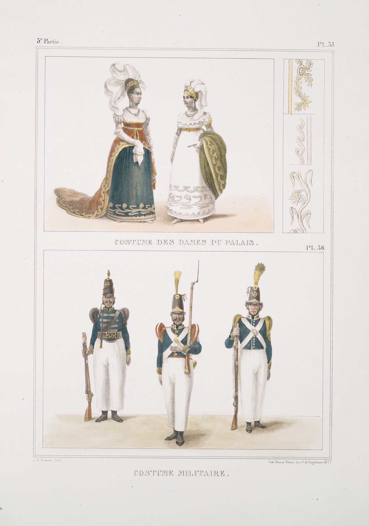 Jean Baptiste Debret - Costume des dames du palais; Costume militaire
