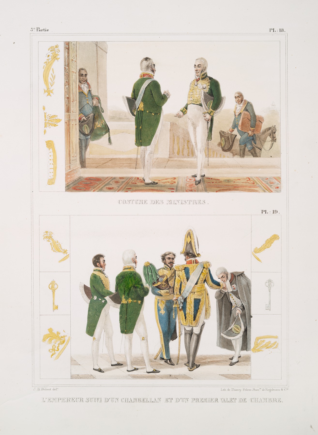 Jean Baptiste Debret - Costume des ministres; L’Empereur suivi d’un chambellan et d’un premier valet de chambre