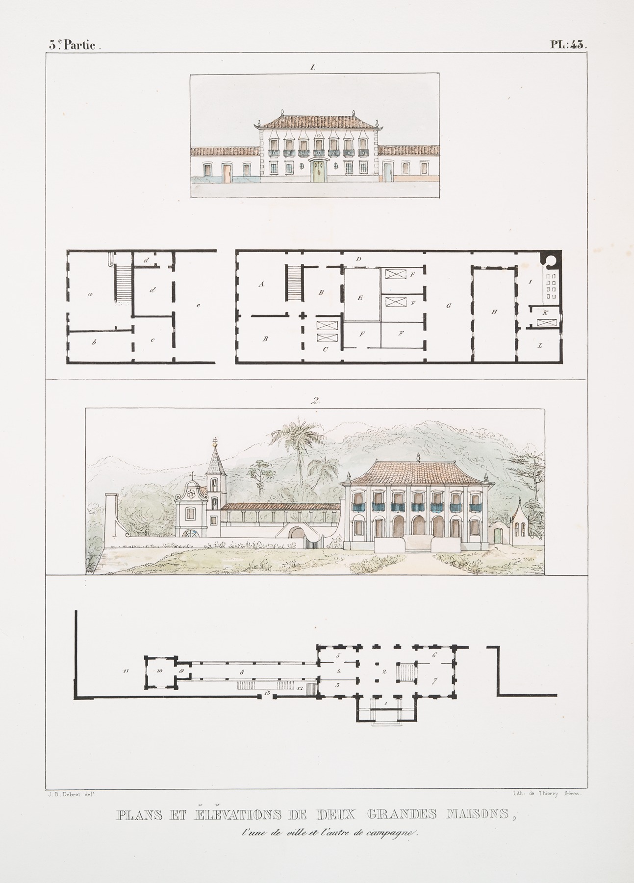 Jean Baptiste Debret - Plans et élévation de deux grandes maisons