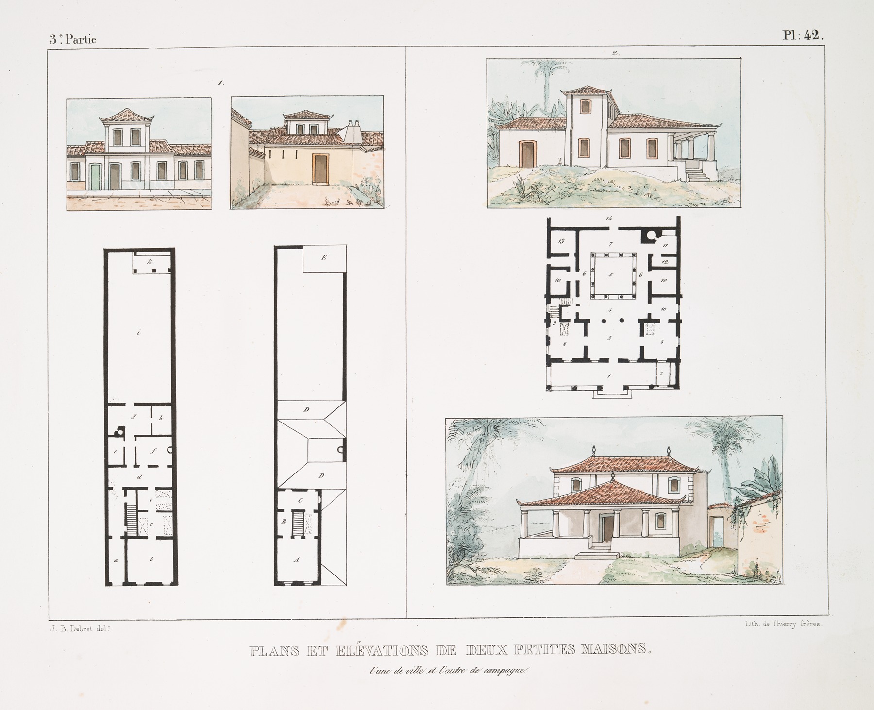 Jean Baptiste Debret - Plans et élévation de deux petites maisons