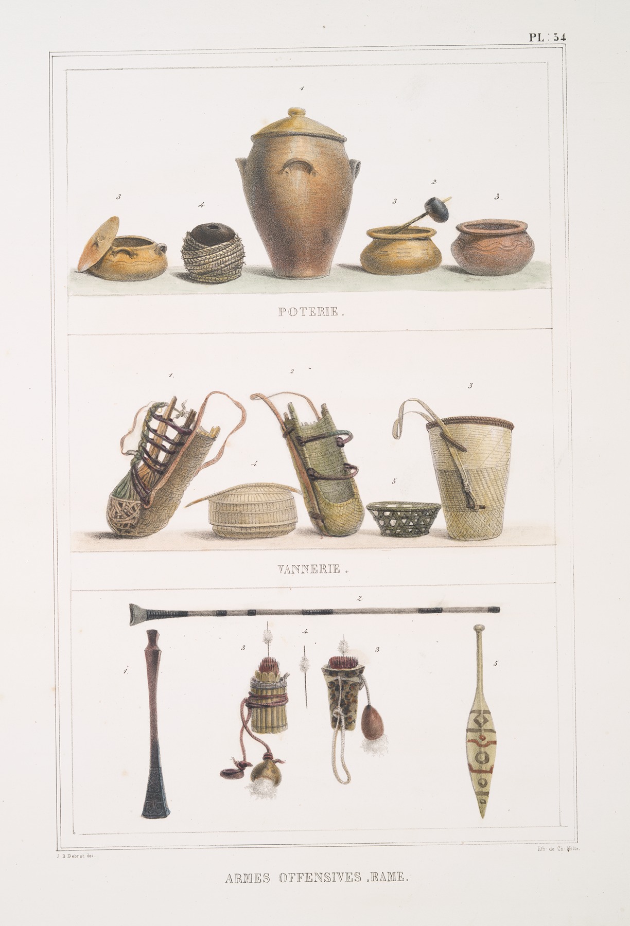 Jean Baptiste Debret - Poterie; Vannerie; Armes offensives, rame