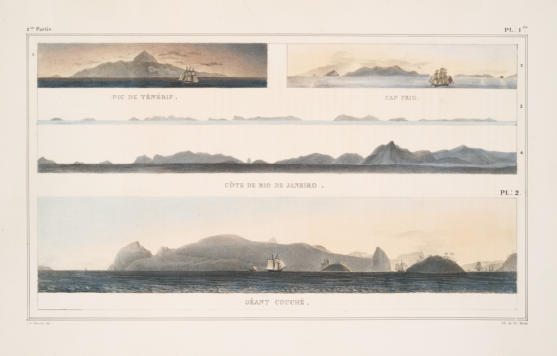 Jean Baptiste Debret - Vue de la côte de Rio-Janeiro; Pic de Ténérif; Cap Frio; Côte de Rio de Janeiro; Géant couché