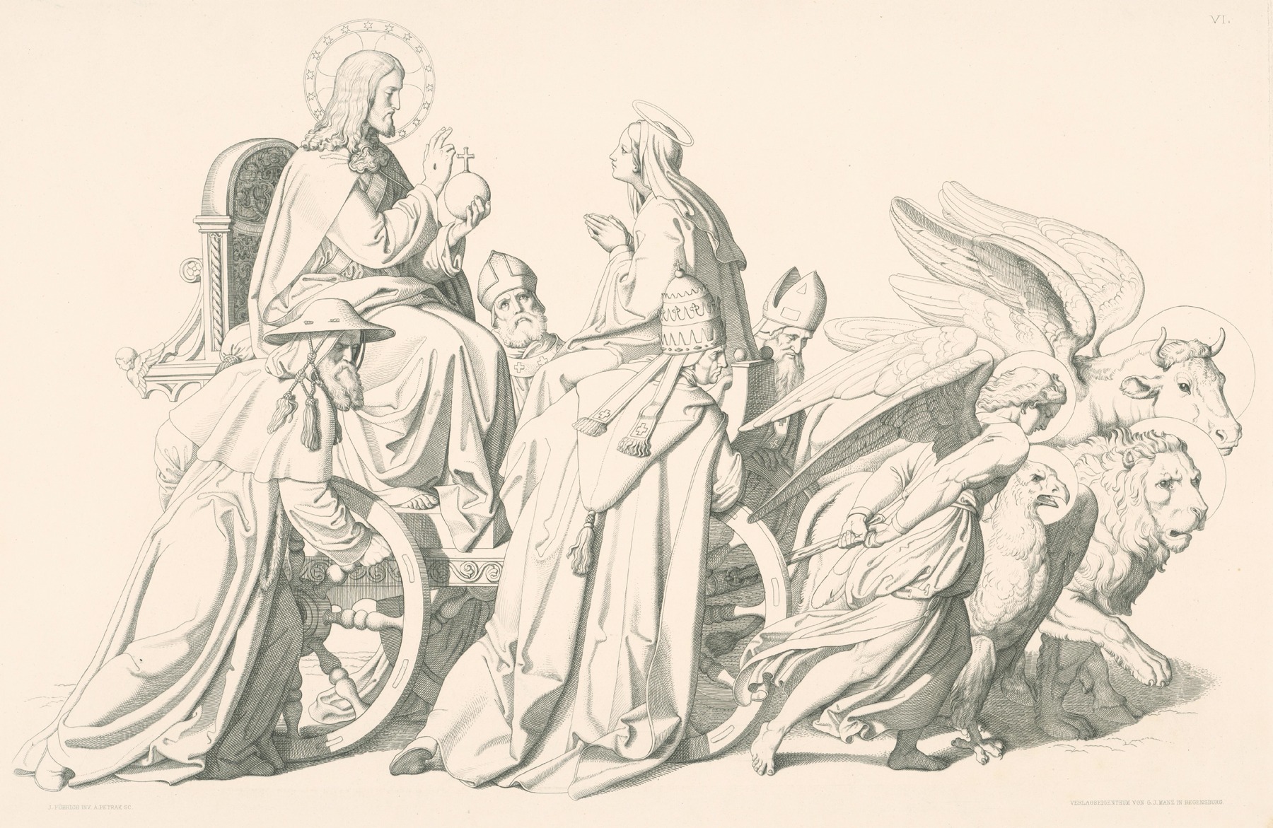 Joseph von Führich - Alegória s Máriou,Kristom a štyrmi evanjelistami