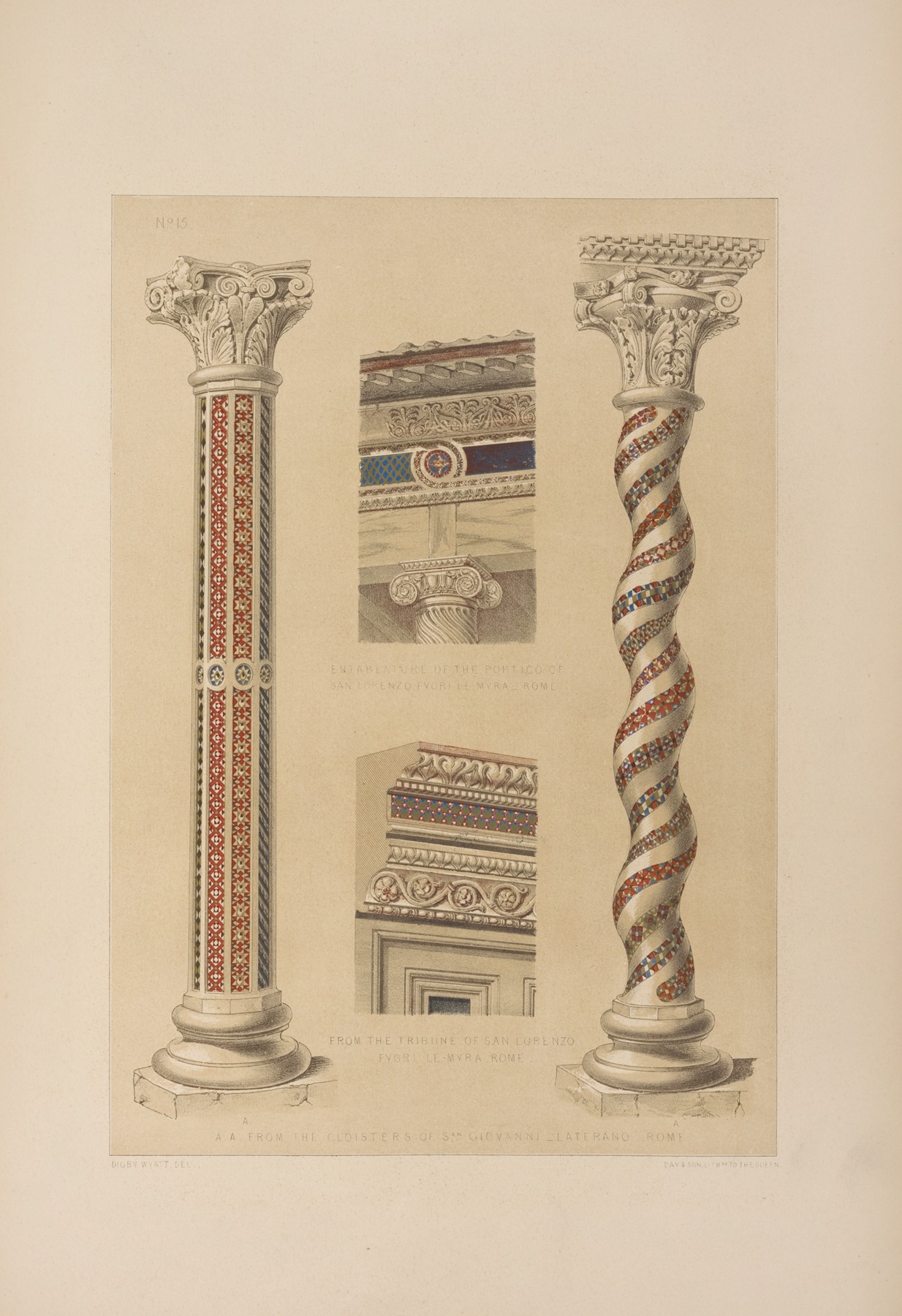 Matthew Digby Wyatt - A. A. From the cloisters of San Giovanni–Laterano, Rome; Entablature of the portico of San Lorenzo fuori le Mura, Rome