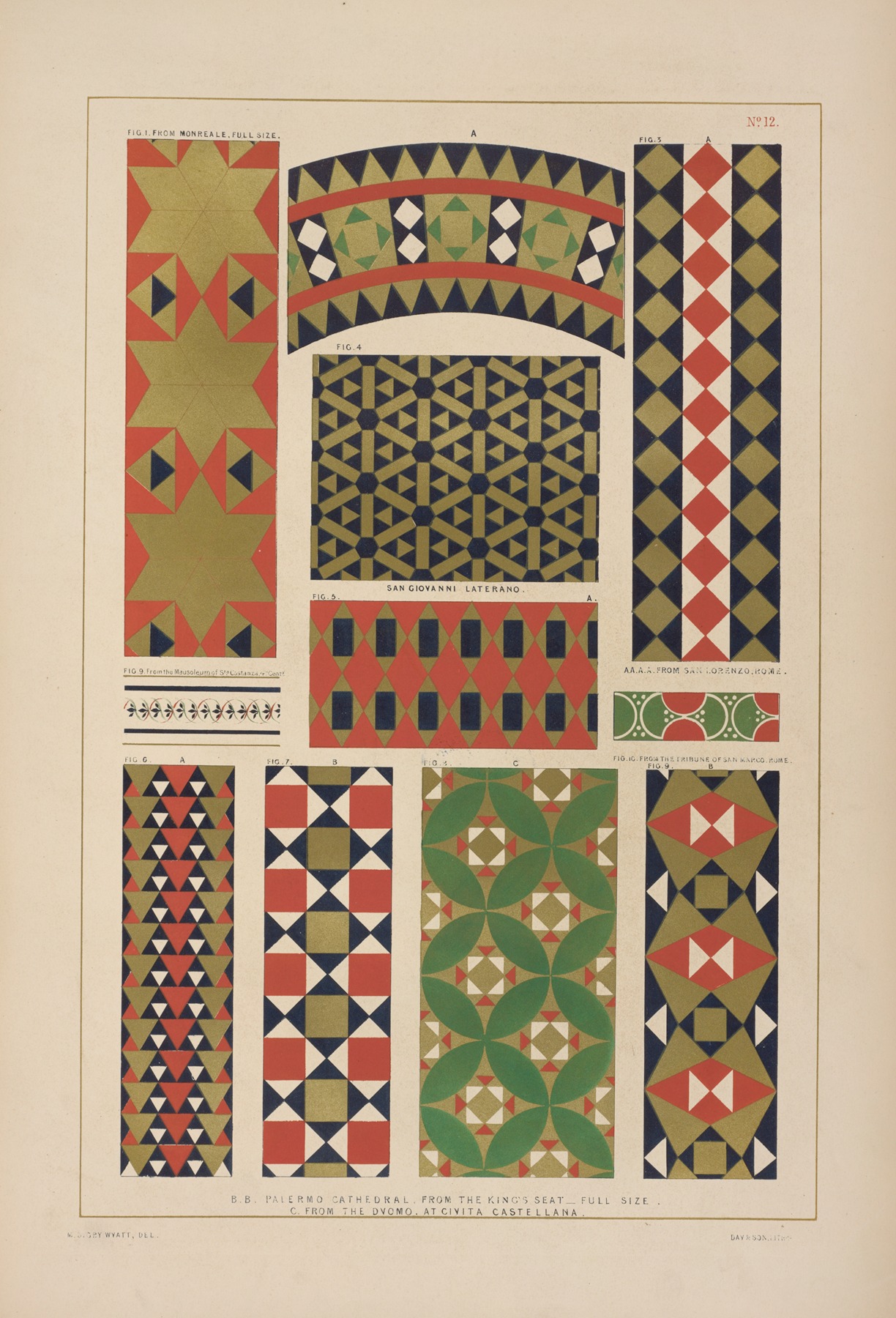 Matthew Digby Wyatt - Fig. 1. From Monreale; Figs. [2.] A, 3.A, 4.A, 5.A, 6.A Palermo Cathedral, from the King’s seat