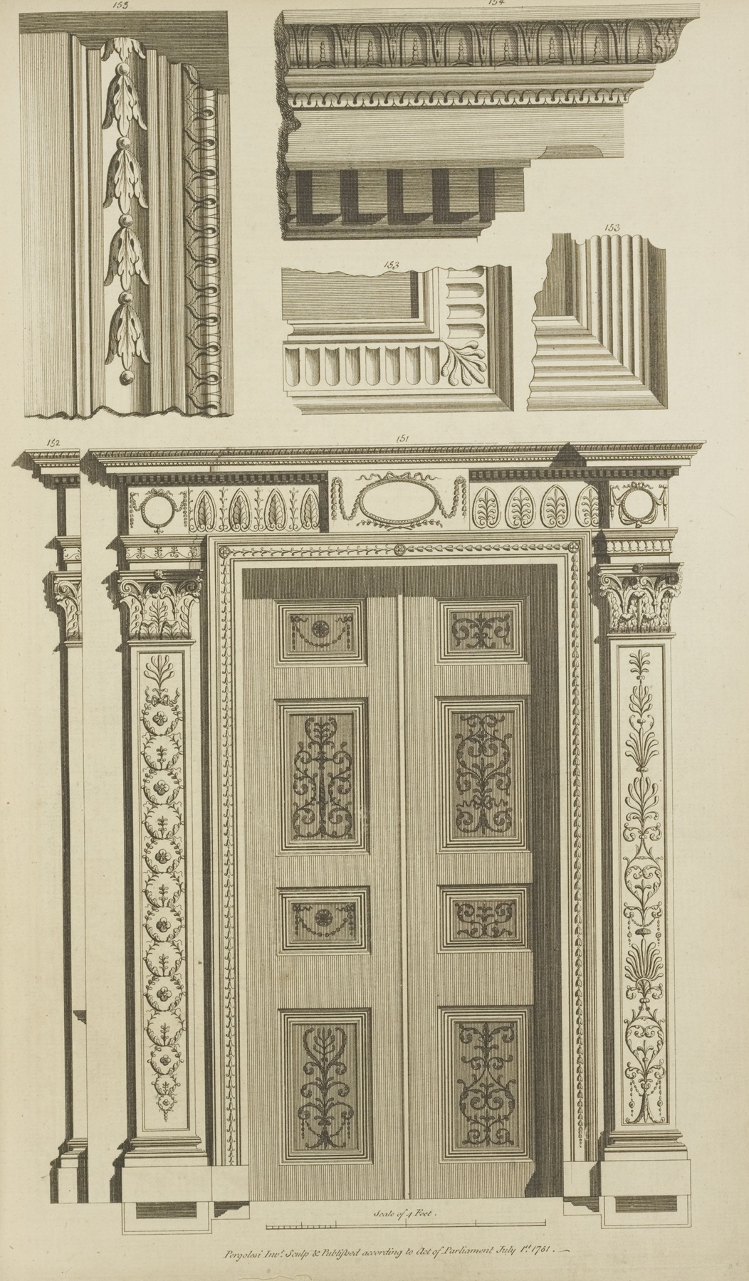 Michel Angelo Pergolesi - Bottom design of paneled door and door frame.