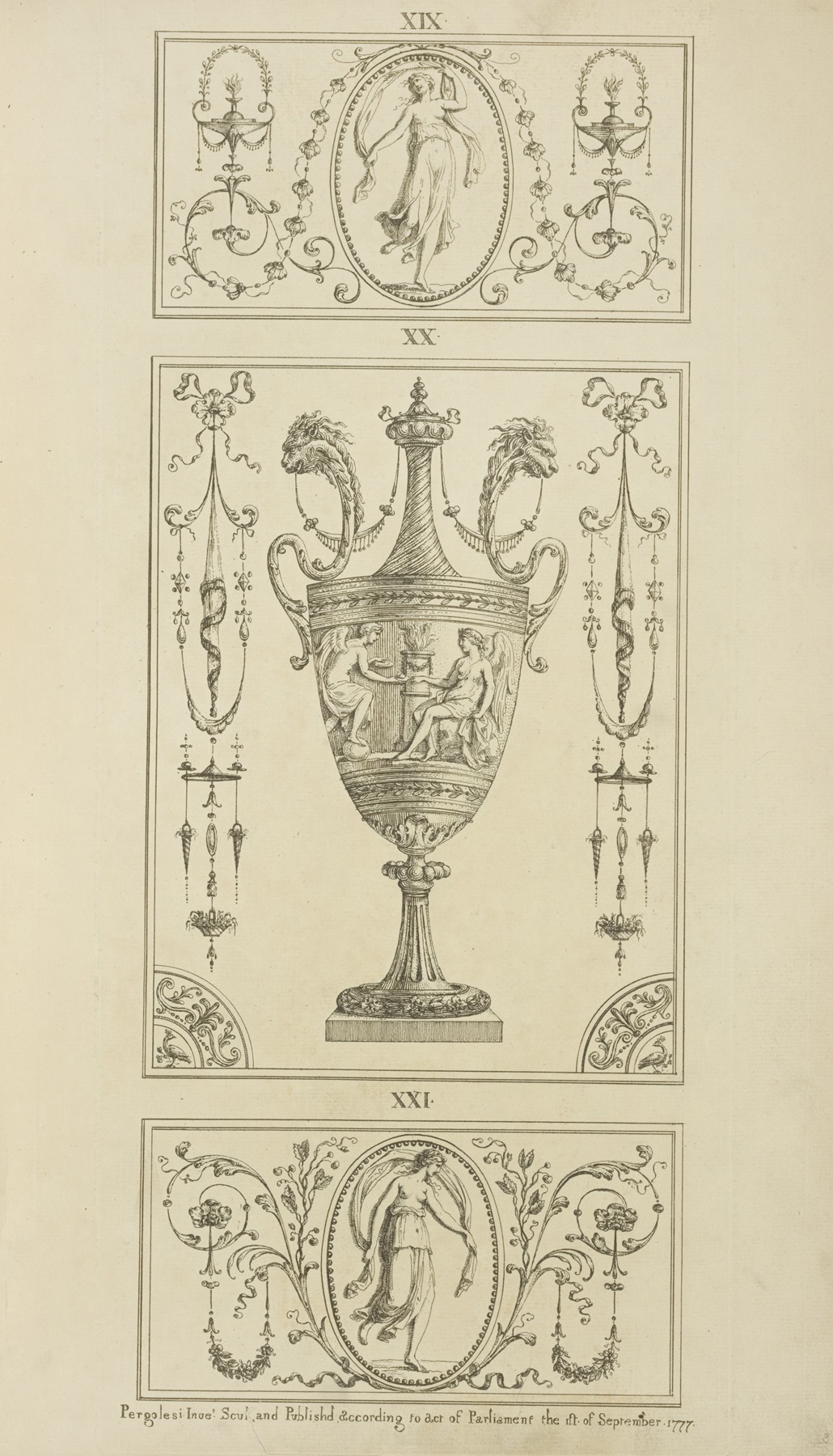 Michael Angelo Pergolesi - Central design of an urn; one angel approaching another.