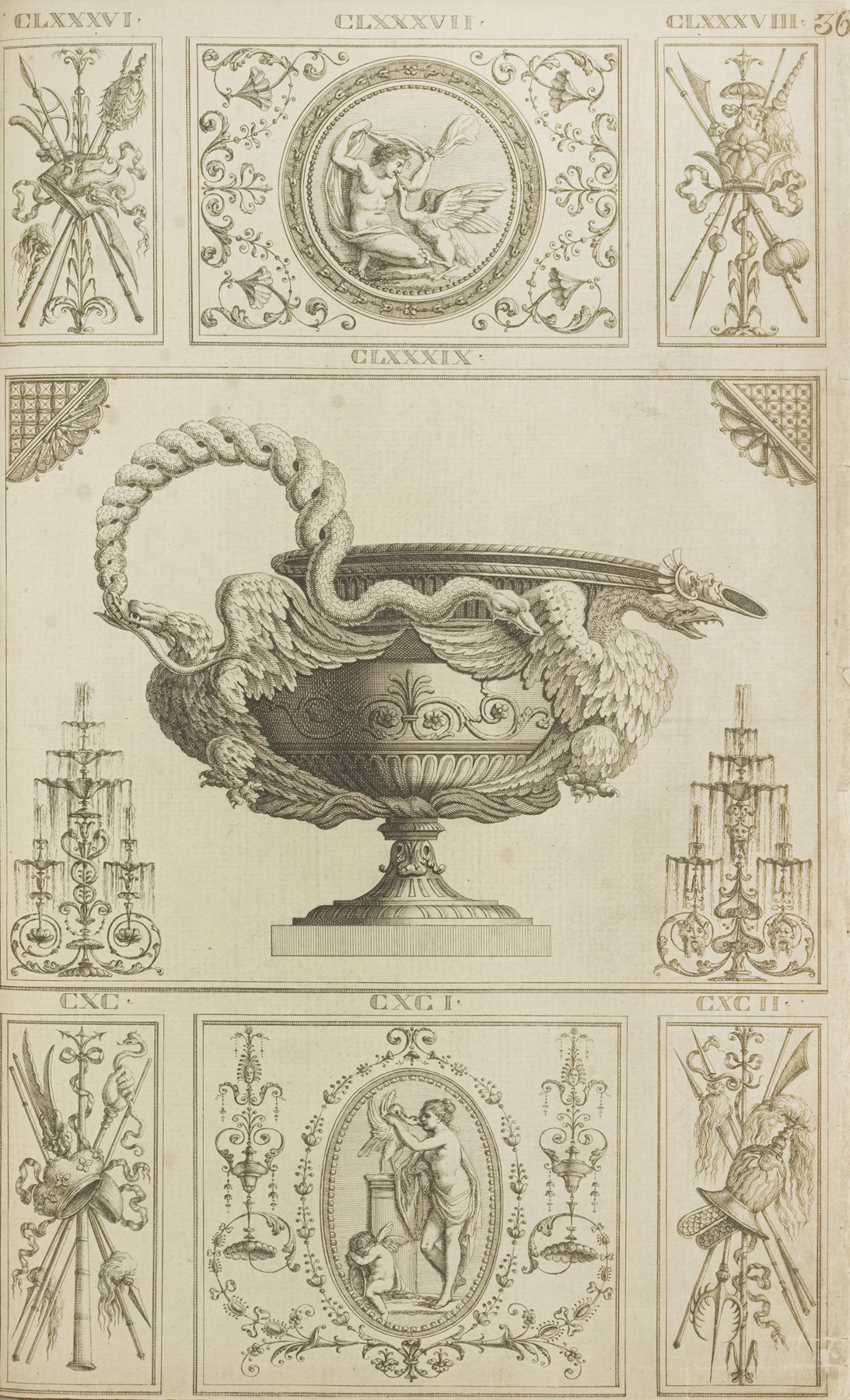 Michel Angelo Pergolesi - Central design of urn with handle in shape of snake held by two eagles.