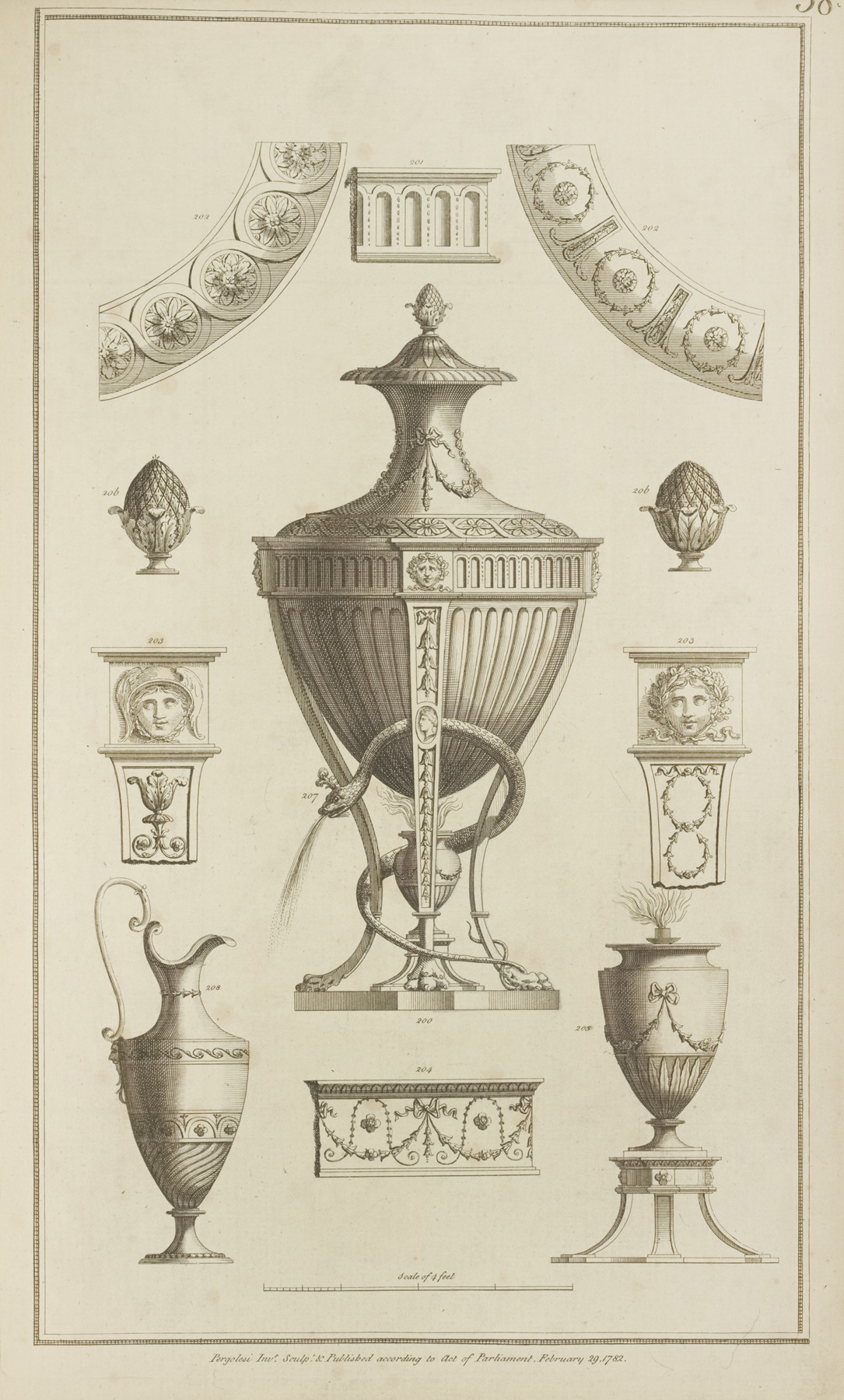 Michael Angelo Pergolesi - Central design of urn with snake curled around base.