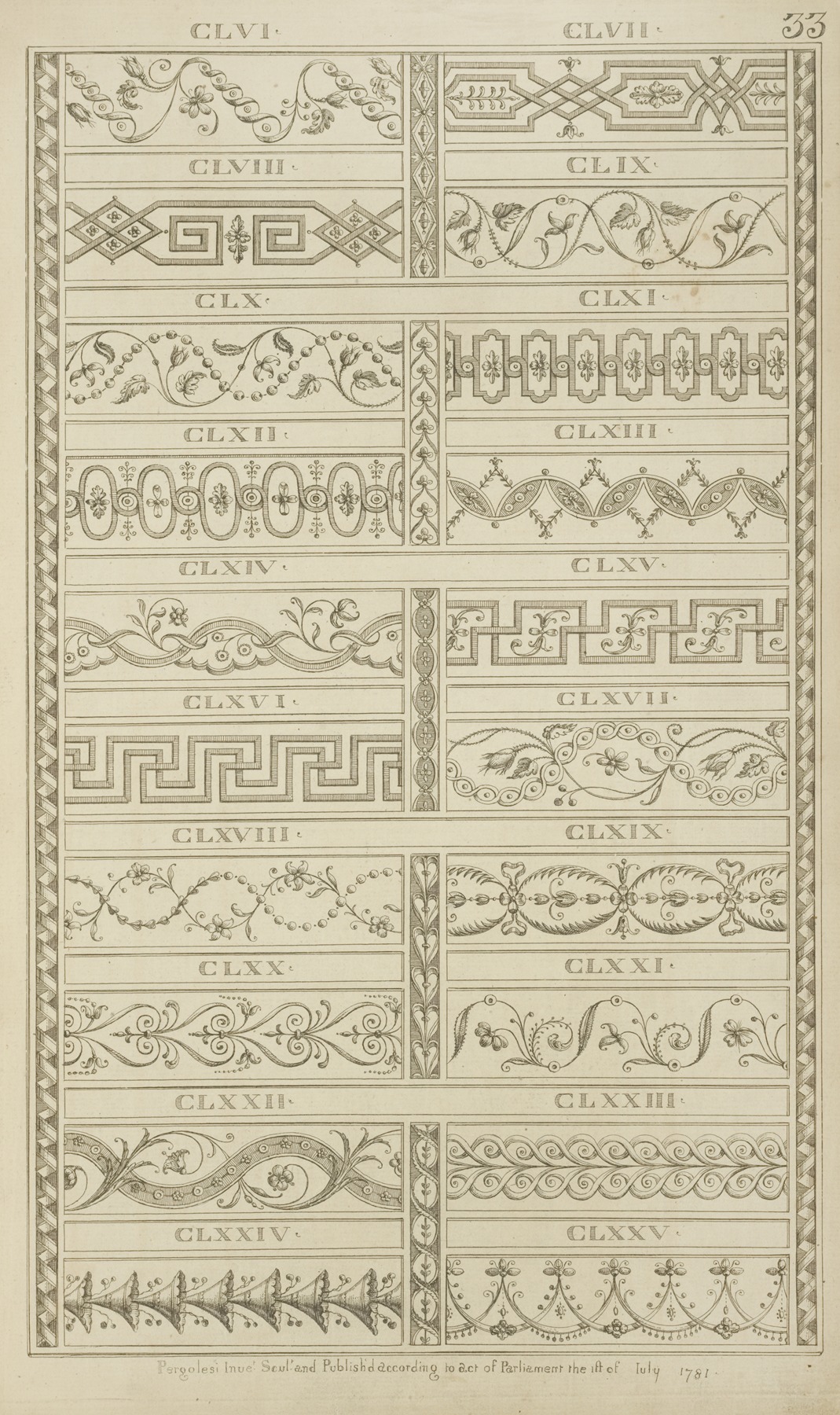 Michel Angelo Pergolesi - Twenty horizontal ornamental designs.