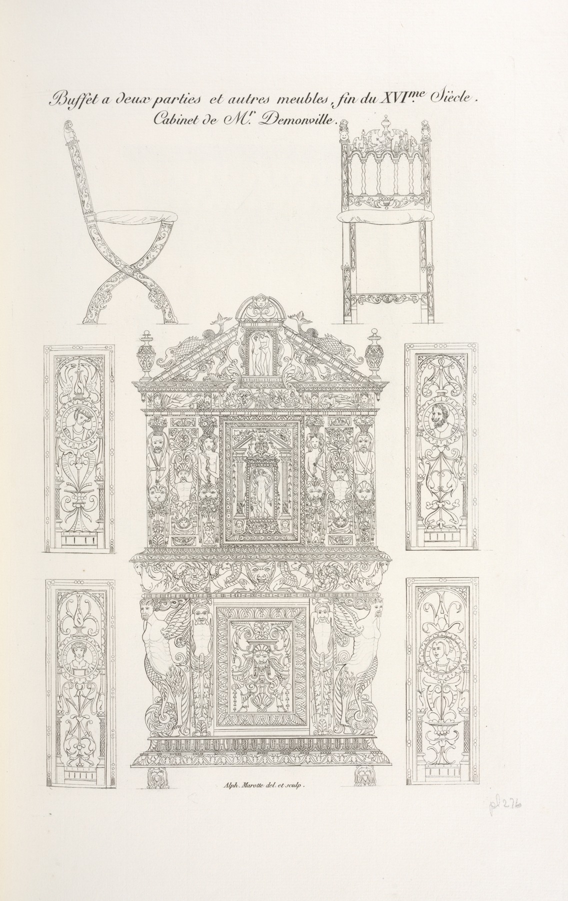 Nicolas Xavier Willemin - Buffet à deux parties et autres meubles, fin du XVIme. siècles. Cabineet de Mr. Demonville.