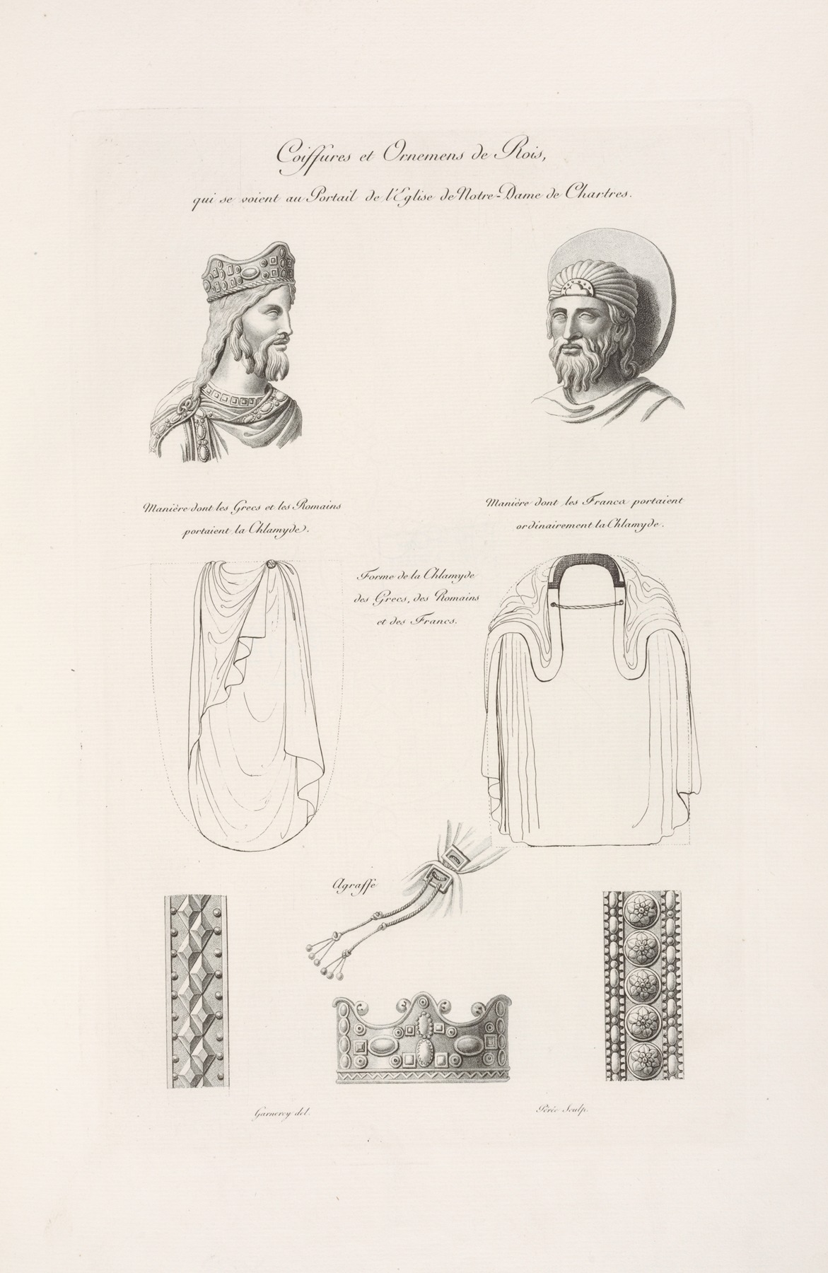 Nicolas Xavier Willemin - Coiffures et ornemens de rois, qui se soient au portail de l’église de Notre-Dame de Chartres.