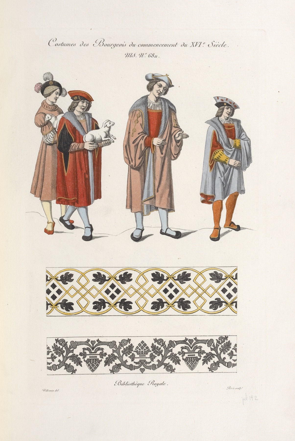 Nicolas Xavier Willemin - Costumes des bourgeois du commencement du XVIe. siècle. MS. no. 6811. [Two patterns.]