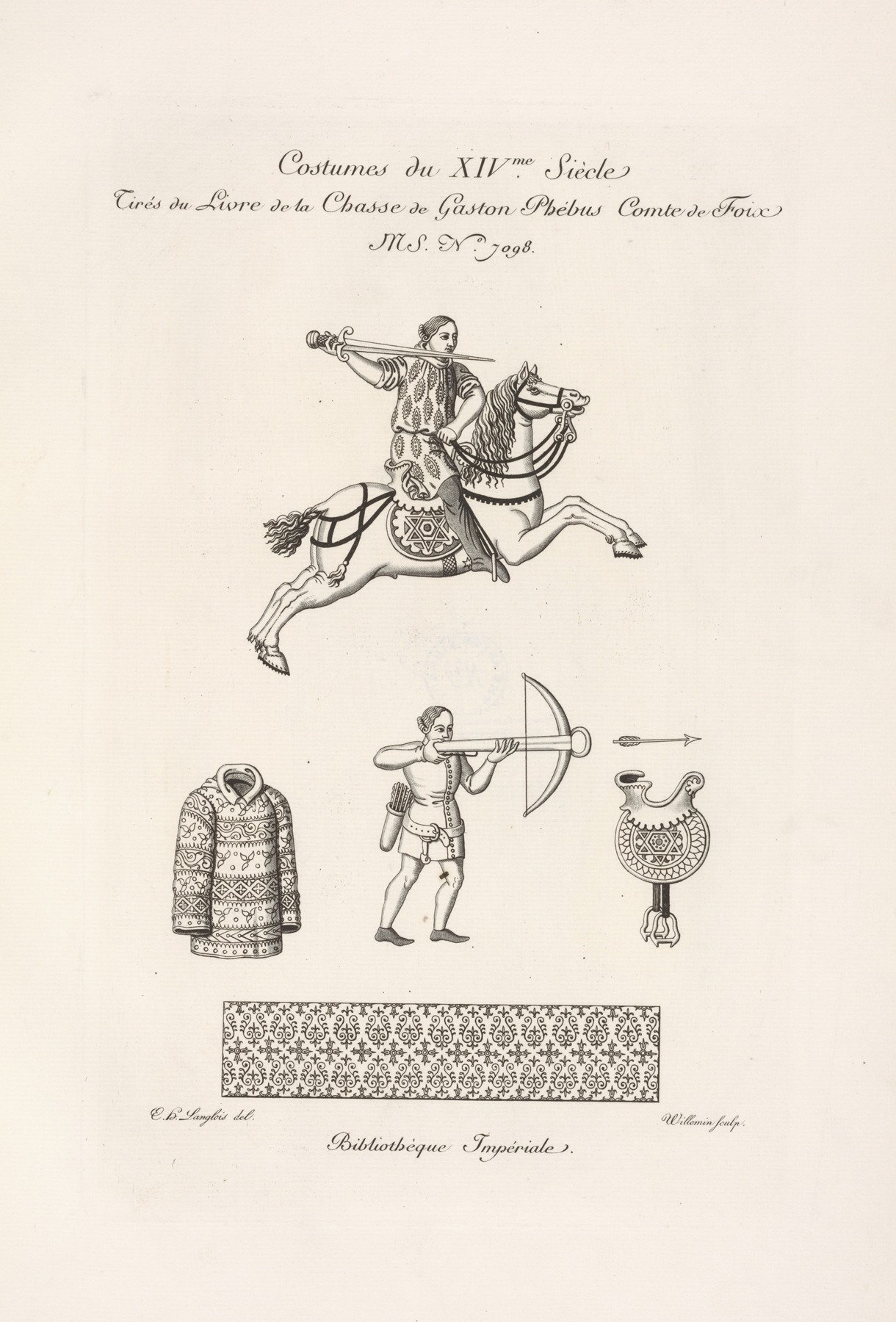 Nicolas Xavier Willemin - Costumes du XIVme. siècle tirés du livre de la chasse de Gaston Phébus comte de Foix MS. No. 7098.