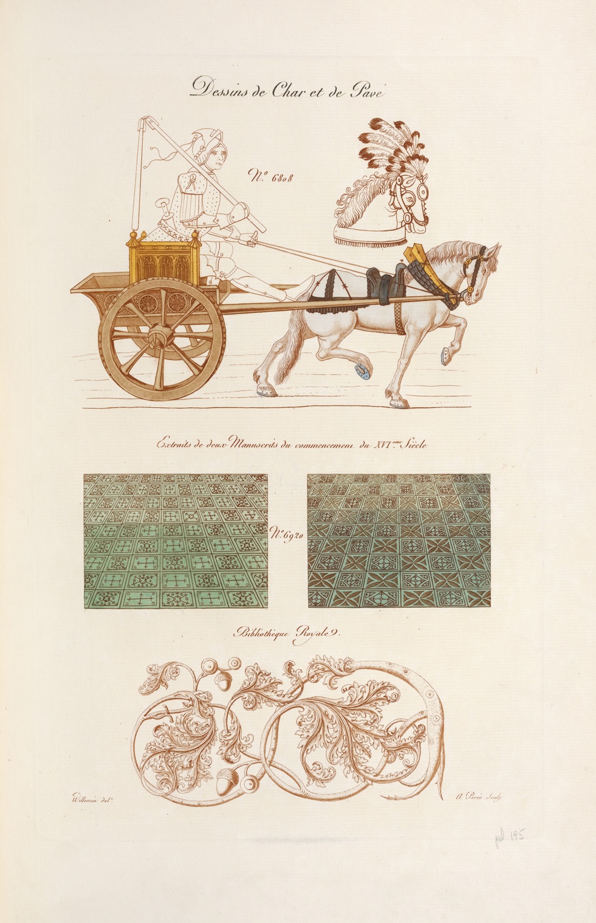 Nicolas Xavier Willemin - Dessins de char et de pave; no. 6808; extraits de deux manuscrits du commencement du XVIeme. siècle; no. 6920.