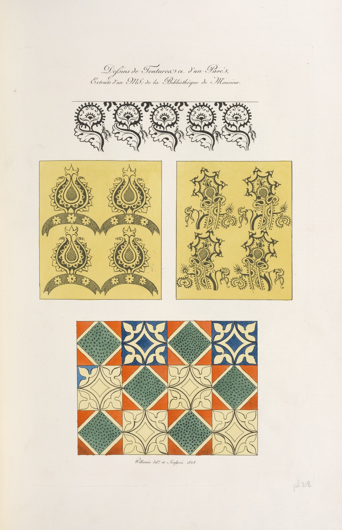 Nicolas Xavier Willemin - Dessins de tentures et d’un pavé, extraits d’un MS. de la bibliothèque de monsieur.