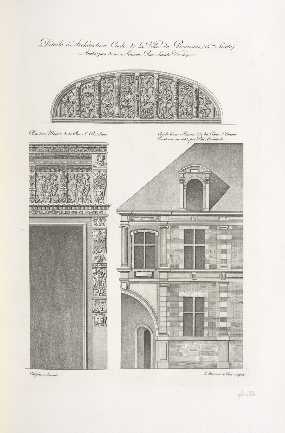 Nicolas Xavier Willemin - Détails d’architecture civile de la ville de Beauvais (16me. siècle) arabesques d’une maison rue sainte Veronique