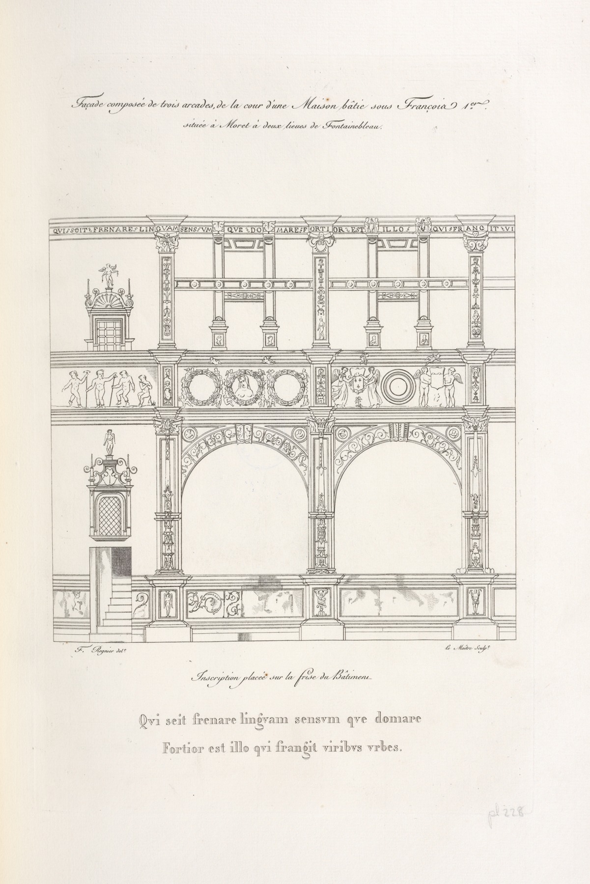 Nicolas Xavier Willemin - Façade composée de trois arcades, de la cour d’une maison bâtie sous Françcois 1er située à Moret à deux lieues de Fontainebleau