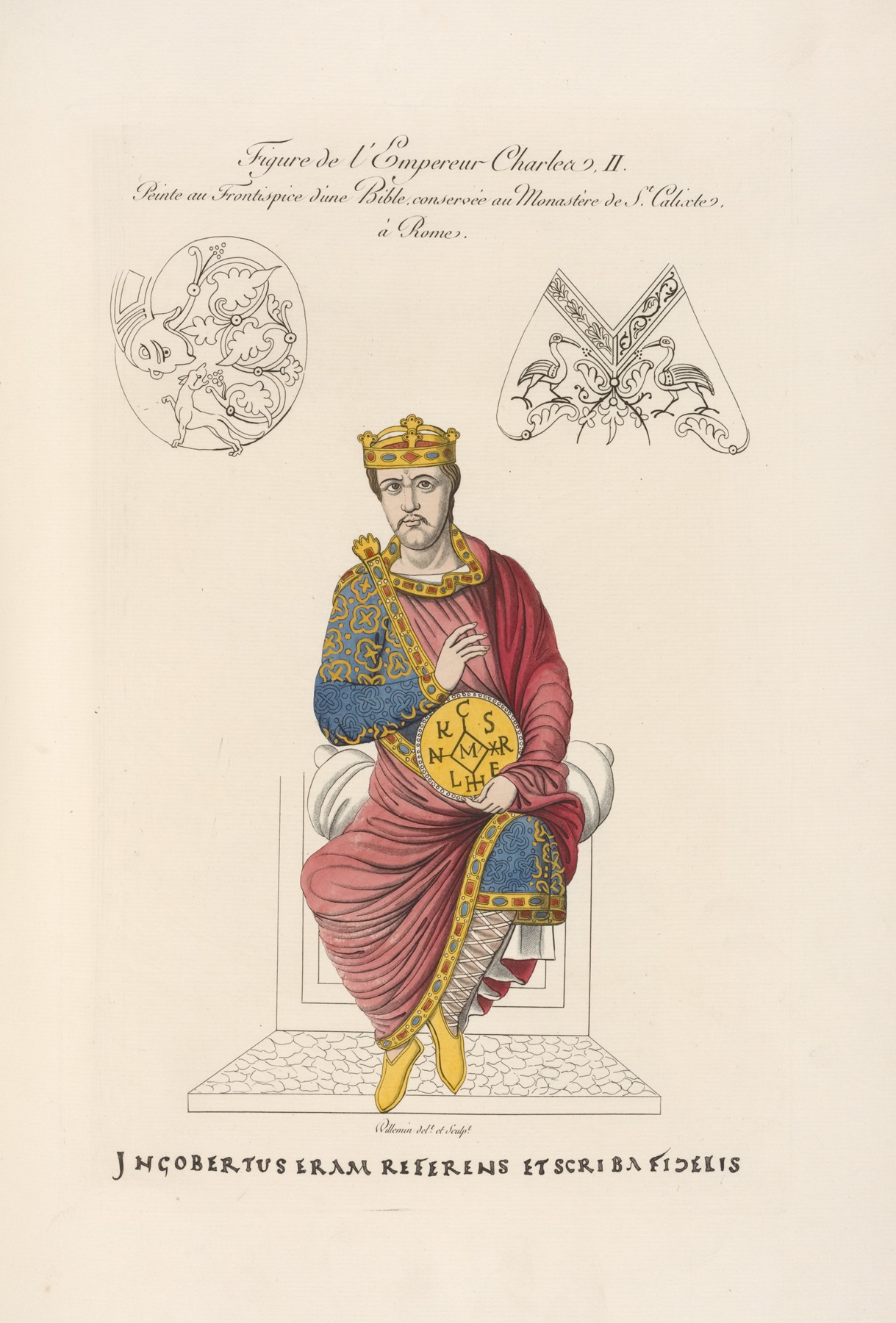 Nicolas Xavier Willemin - Figure de l’empereur Charles II. Peinte au frontispice d’une bible conservée au monastère de St. Calixte à Rome.