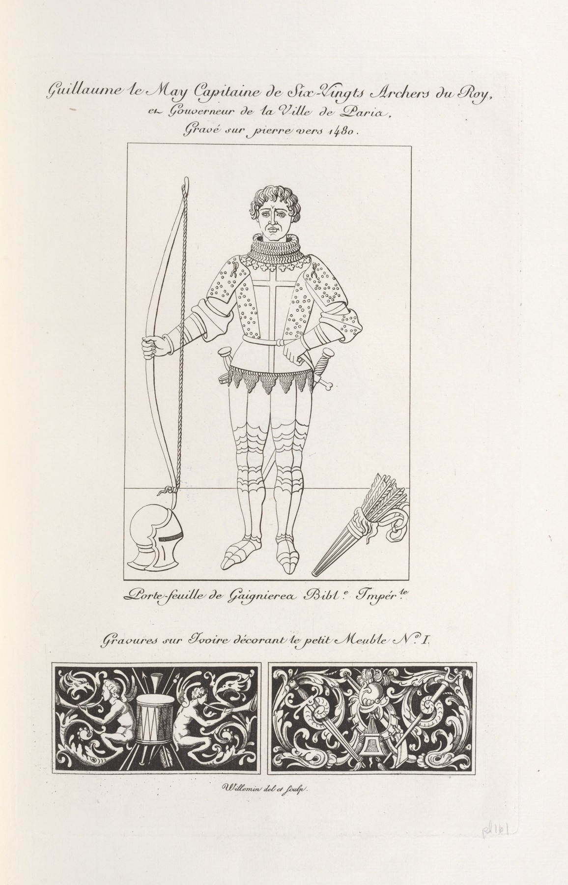 Nicolas Xavier Willemin - Guillaume le May capitaine de six-vingts archers du roy, et gouverneur de la ville de Paris, gravé sur pierre vers 1480