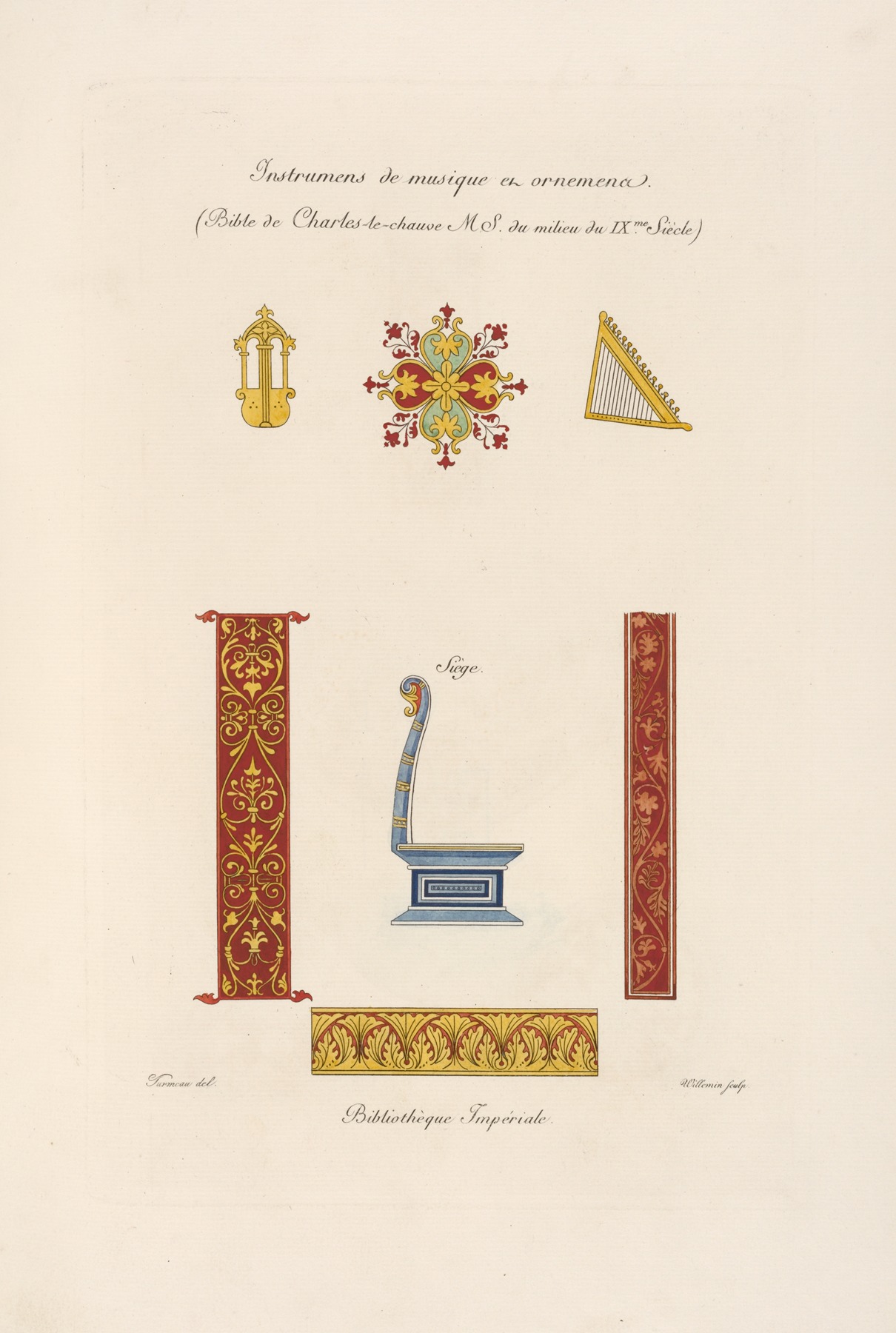 Nicolas Xavier Willemin - Instrumens de musique et ornemens. (Bible de Charles-le-chauve M. S. du milieu du IXme. siècle.